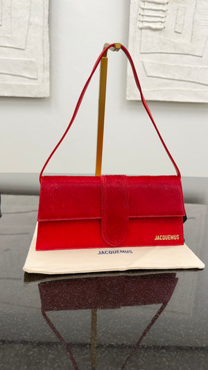 BRAND NEW - Jacquemus Red Pony Hair Le Bambino Long Shoulder Bag