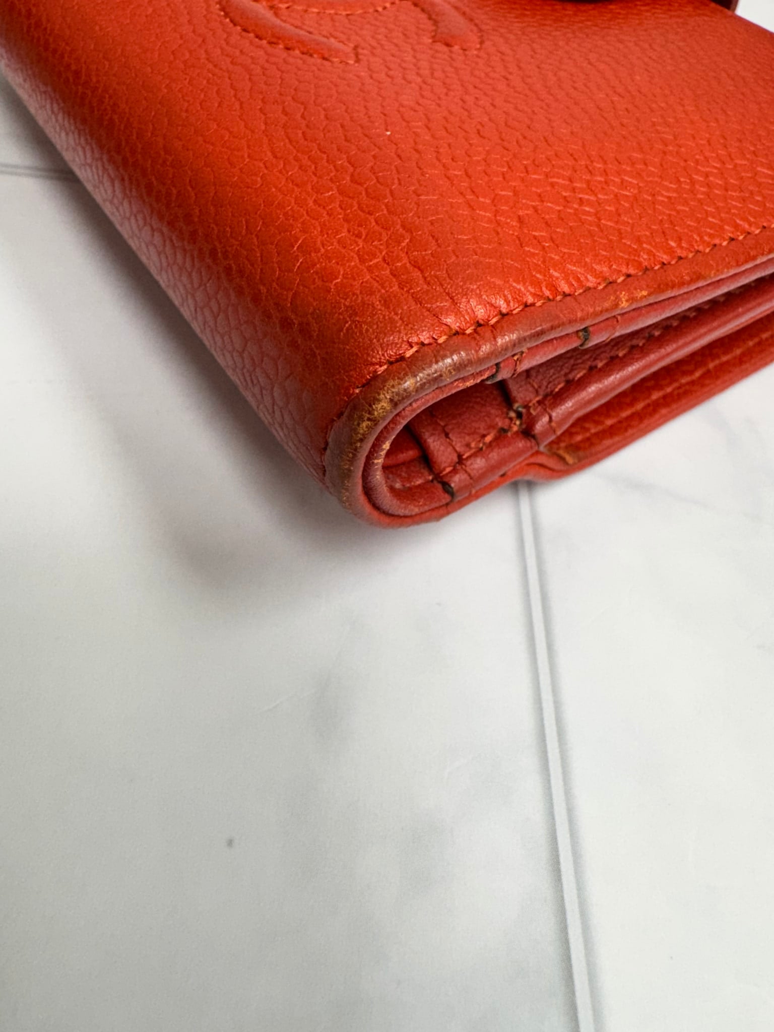 Chanel Orange Caviar Leather French Compact Wallet