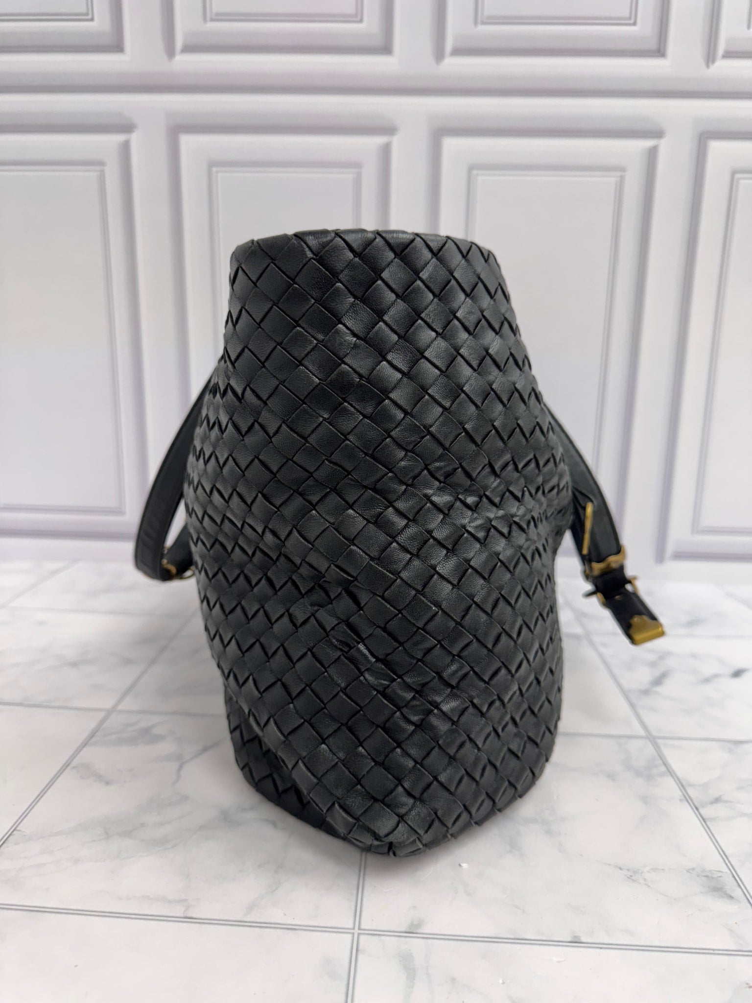 Bottega Veneta Black Intrecciato Leather Capri Tote Bag