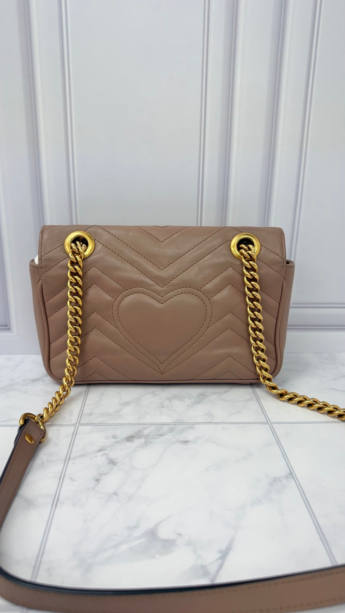 Gucci Dusty Pink Leather GG Marmont Chain Mini Shoulder Bag 
