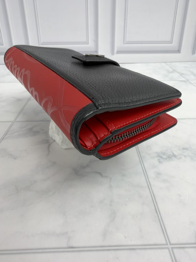 Christian Louboutin Black & Red Grained Leather Paloma Long Wallet
