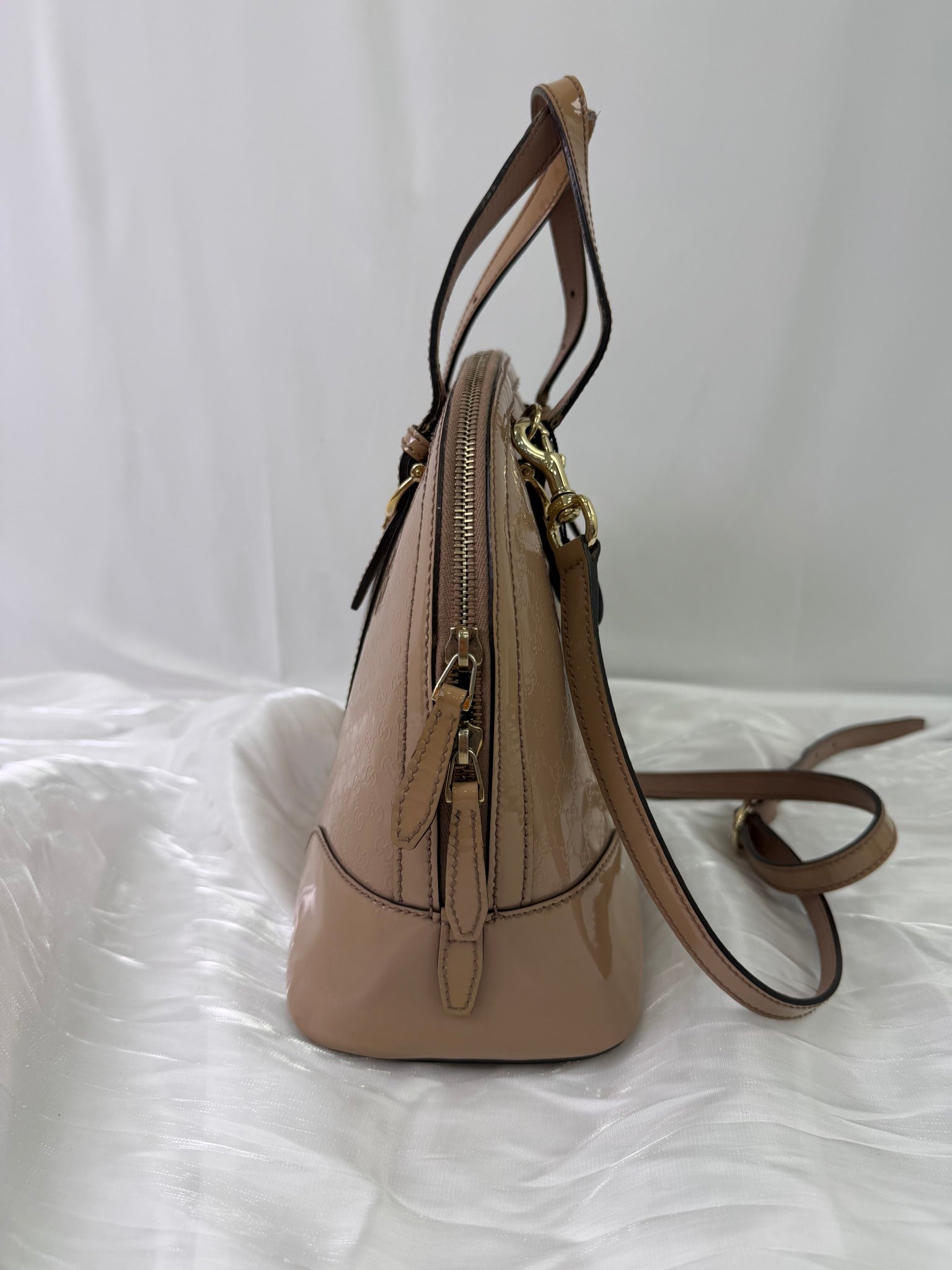 Gucci Beige Patent Leather Guccissima Two Way Bag 