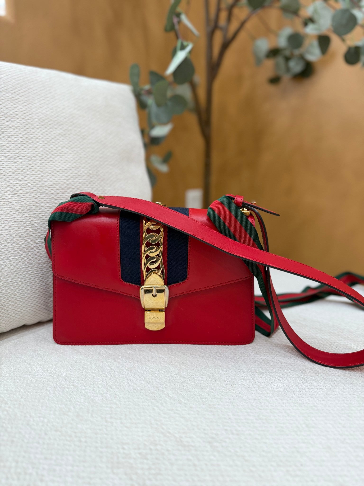 Gucci Red Leather Small Sylvie Shoulder Bag