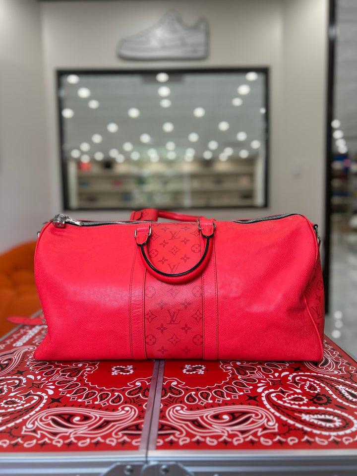 Louis Vuitton Fire Red Taigarama Keepall Bandouliere 50 