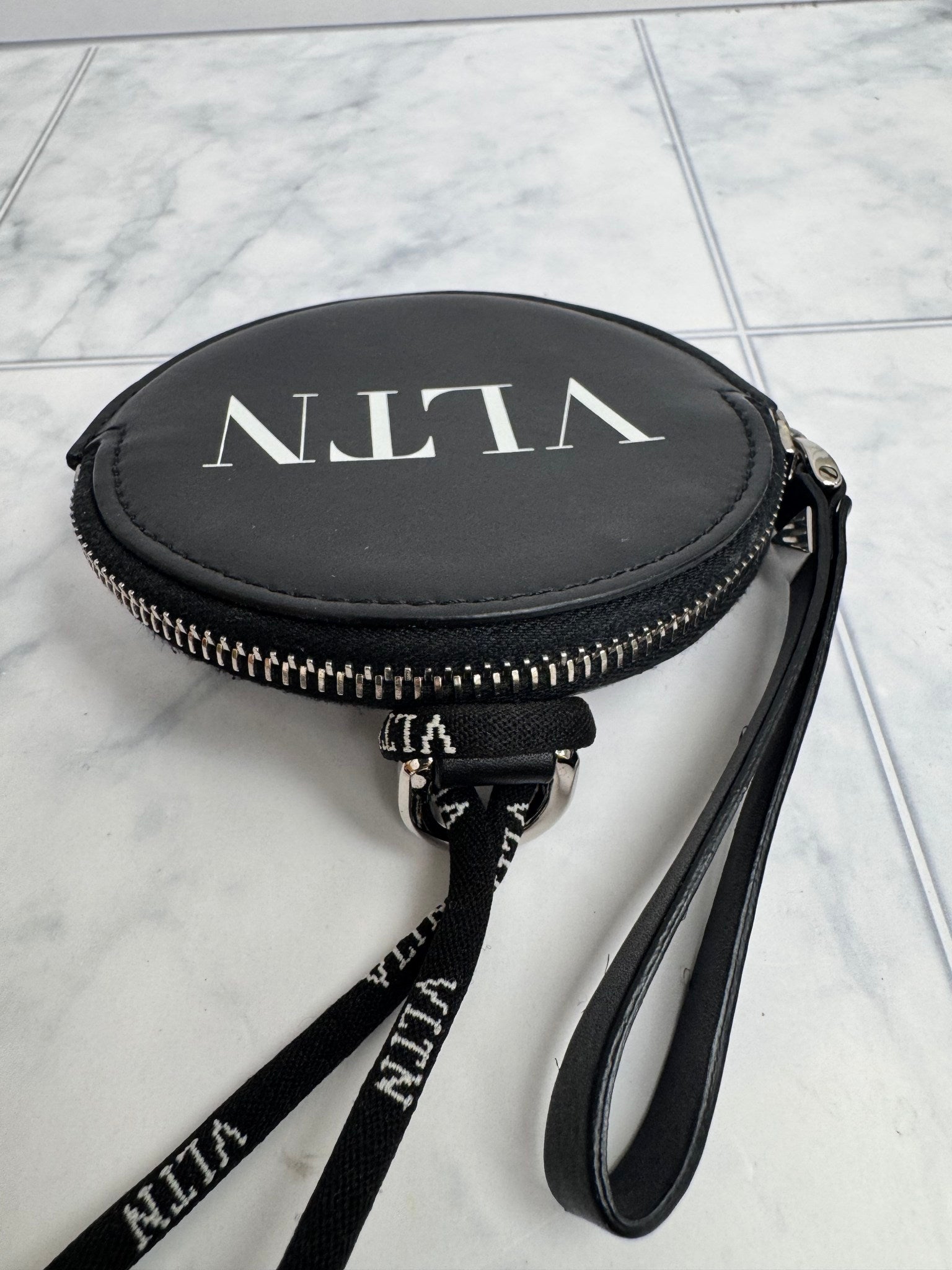 Valentino Black Leather Strap Coin Wallet