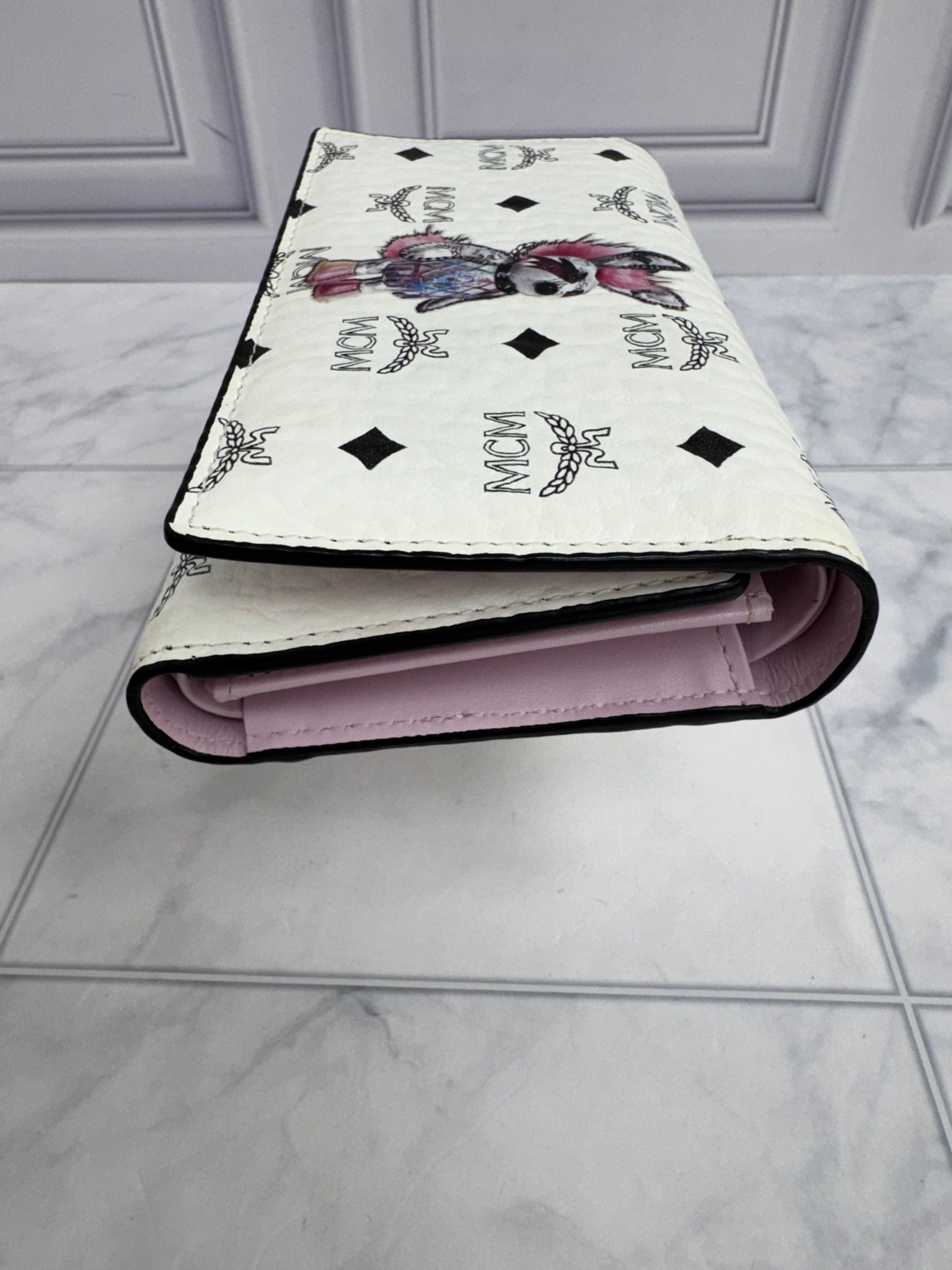 MCM White Visetos Monogram Rabbit Trifold Wallet