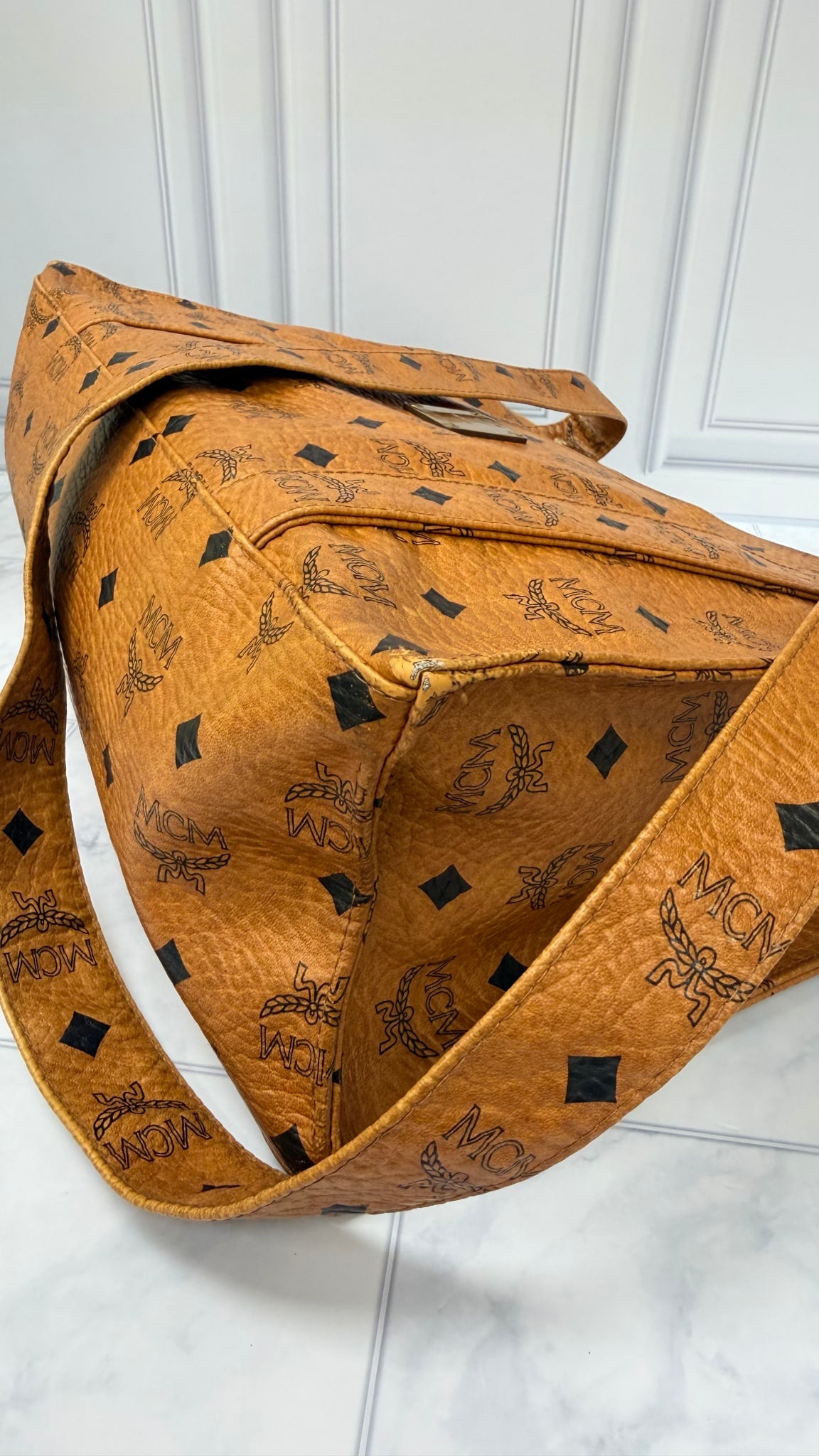 MCM Cognac Visetos Leather Tote Bag 