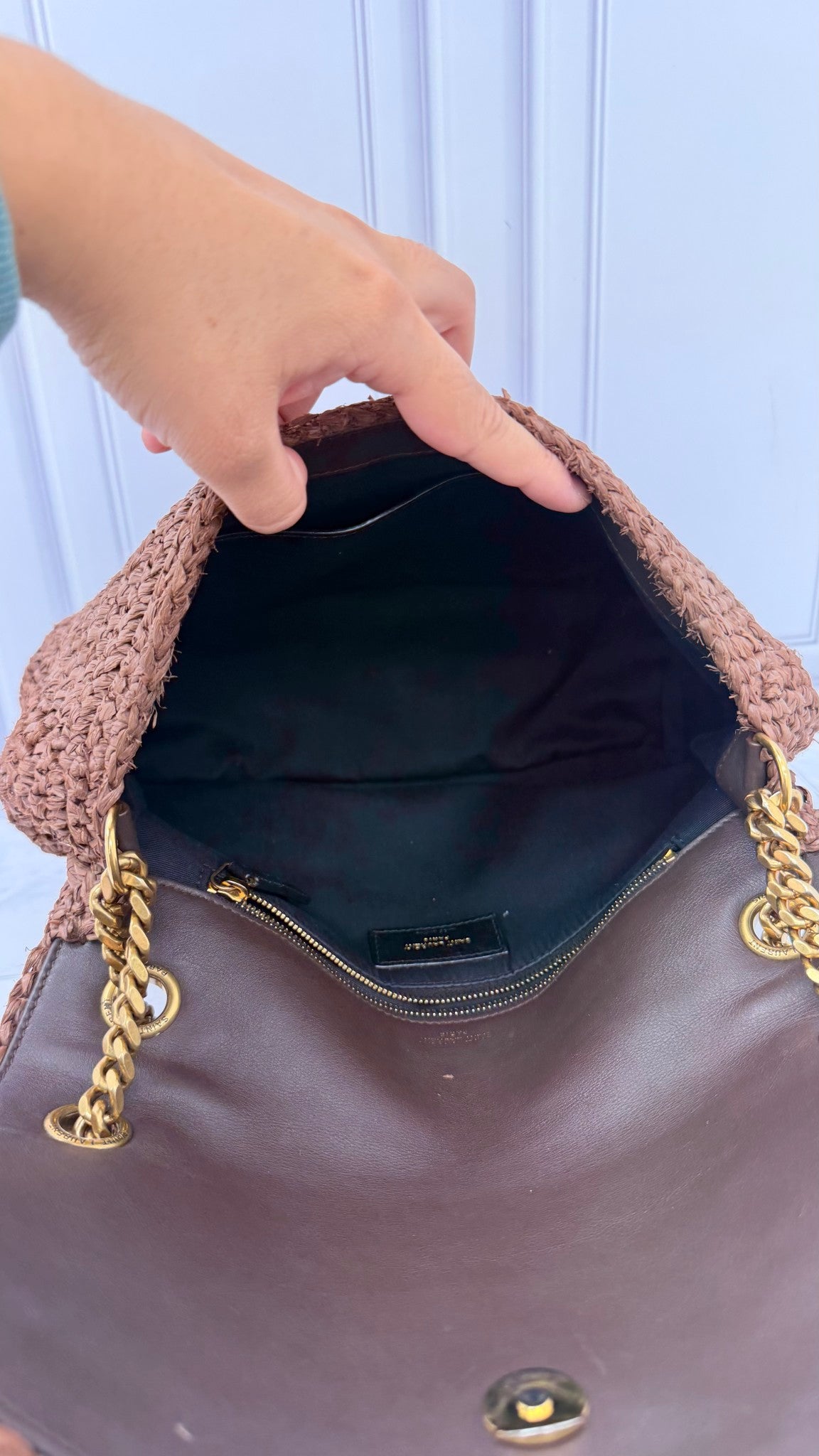 Saint Laurent YSL Brown Raffia Niki Medium Shoulder Bag 