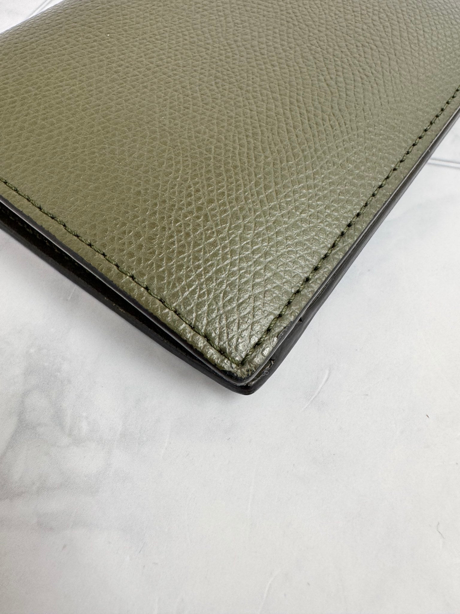 Fendi Olive Green Grained Leather Bifold Compact Wallet