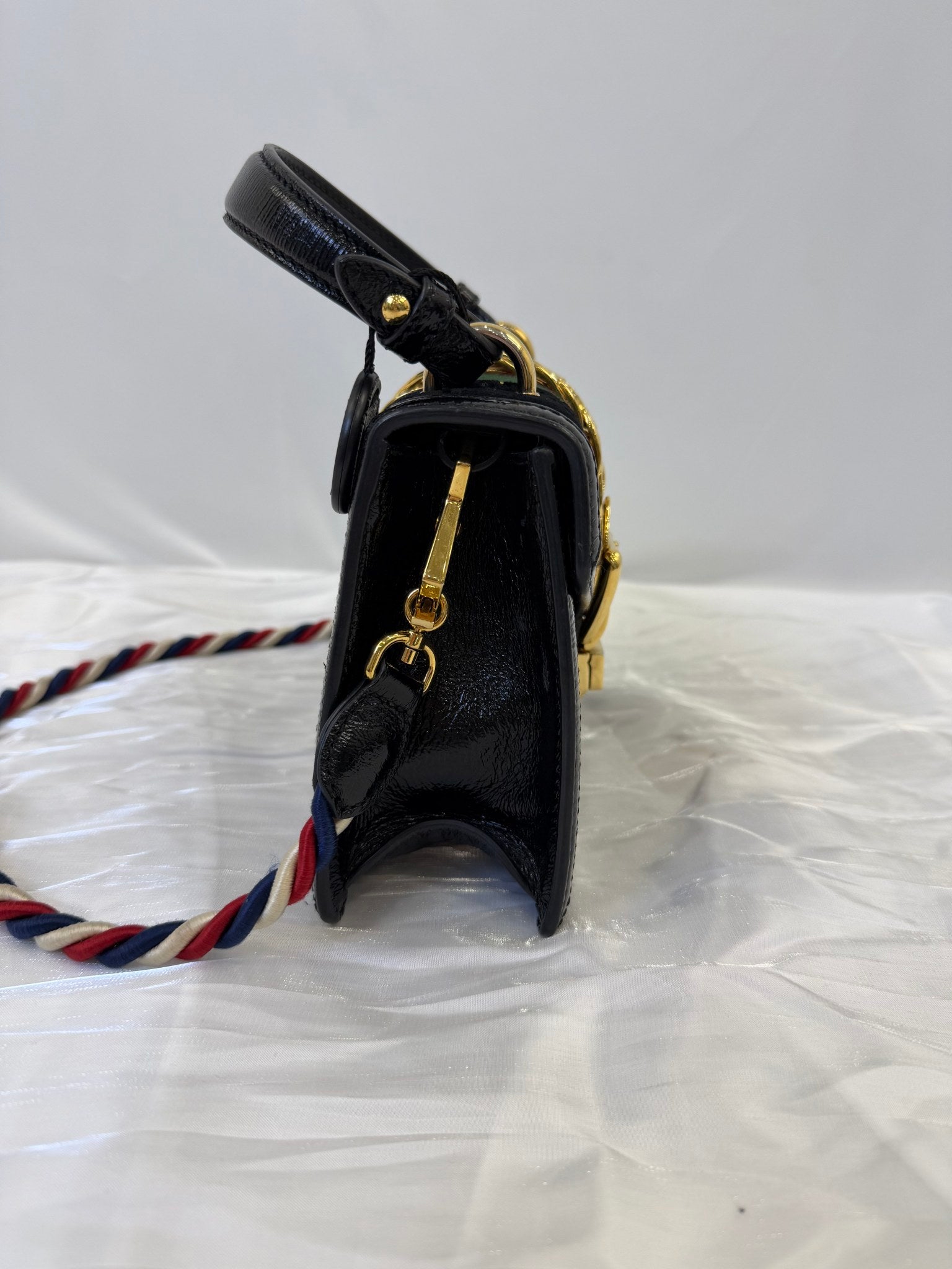 Gucci Black Velvet Sylvie Top Handle Bag