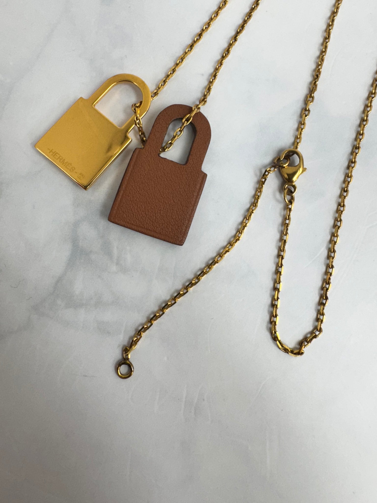 Hermes Gold And Leather Swift O'Kelly Pendant Necklace 