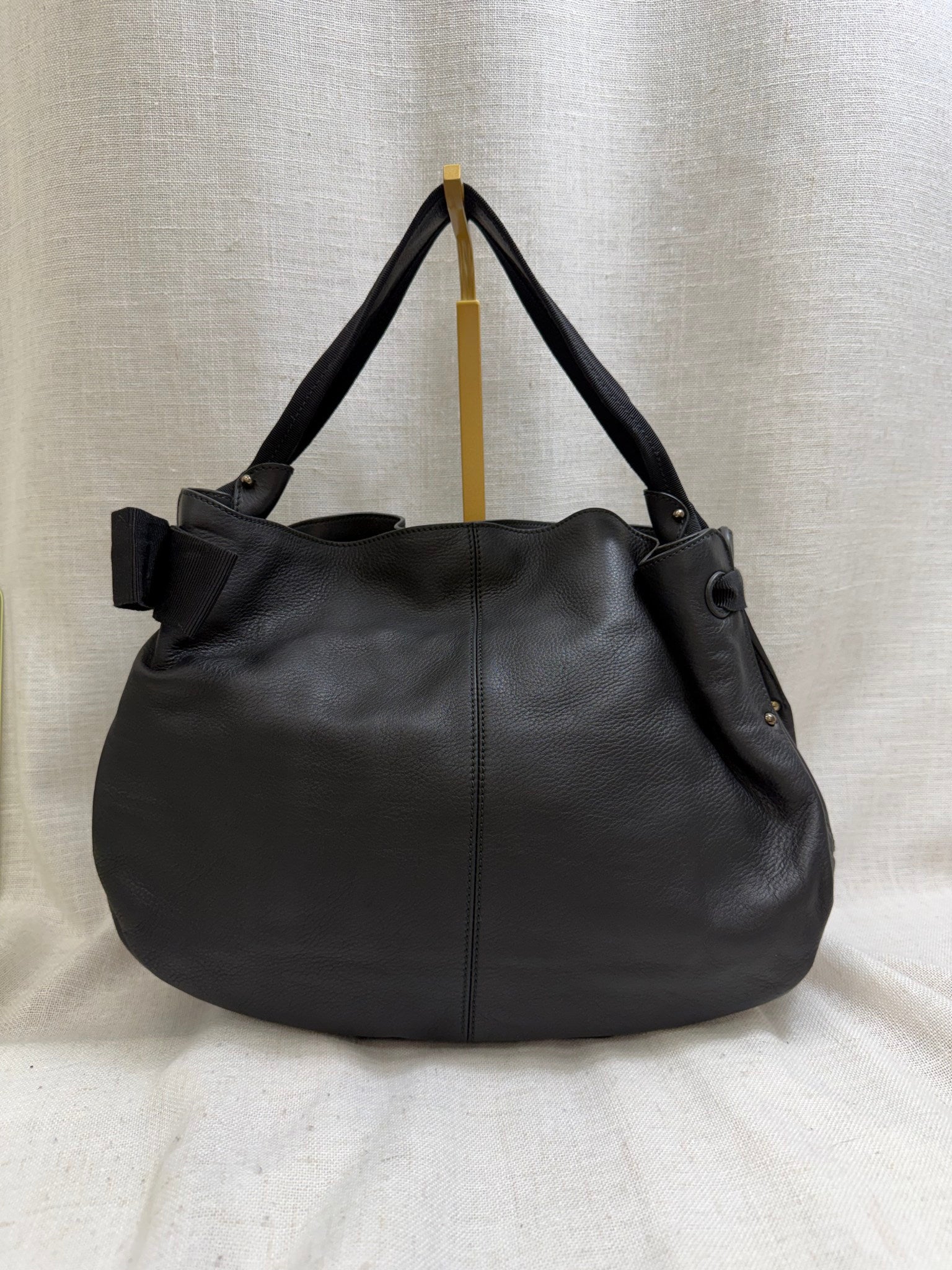 Salvatore Ferragamo Black Leather Vara Bow Hobo Handbag