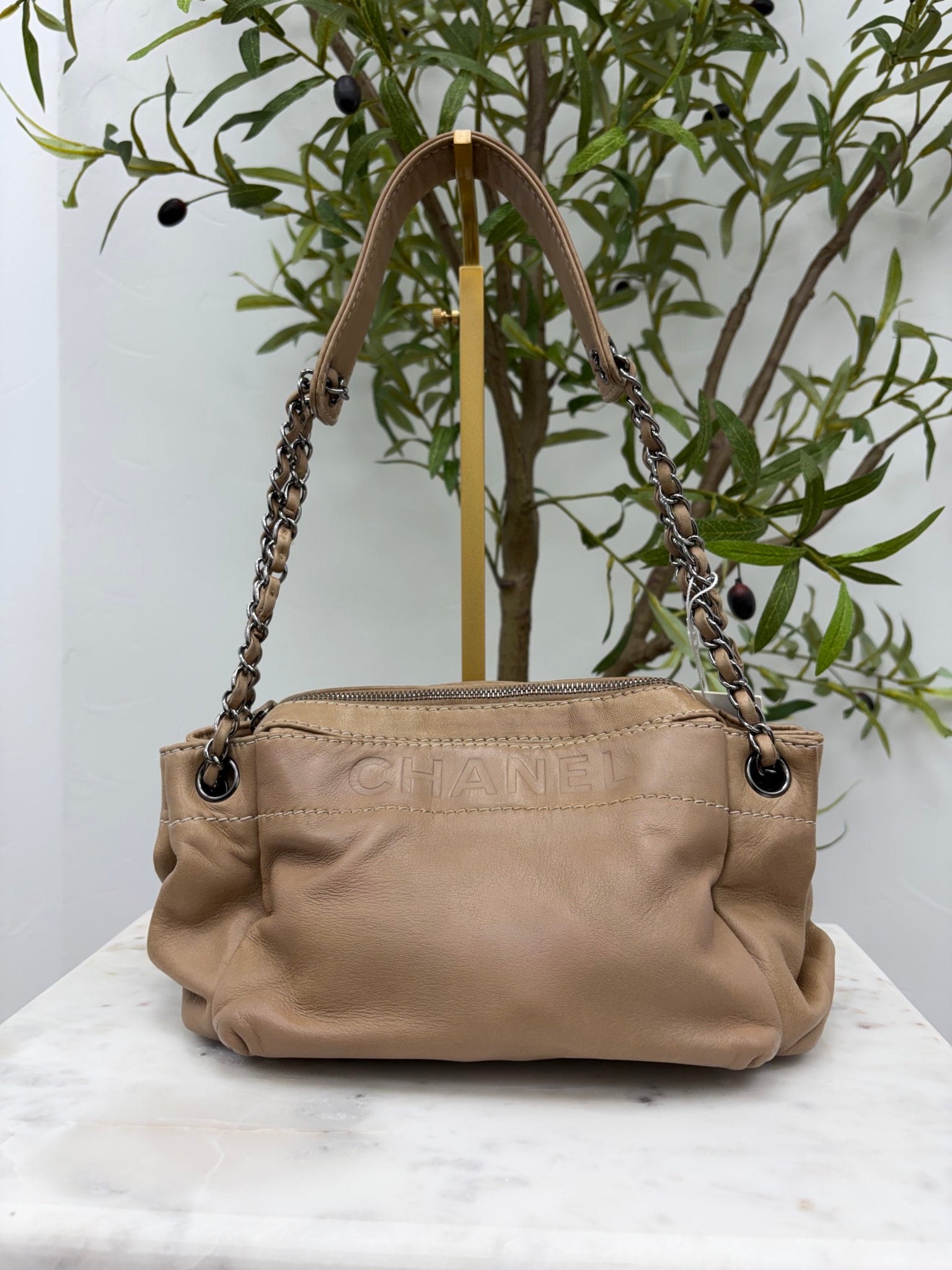 Chanel Tan Lambskin LAX Accordion Shoulder Bag 