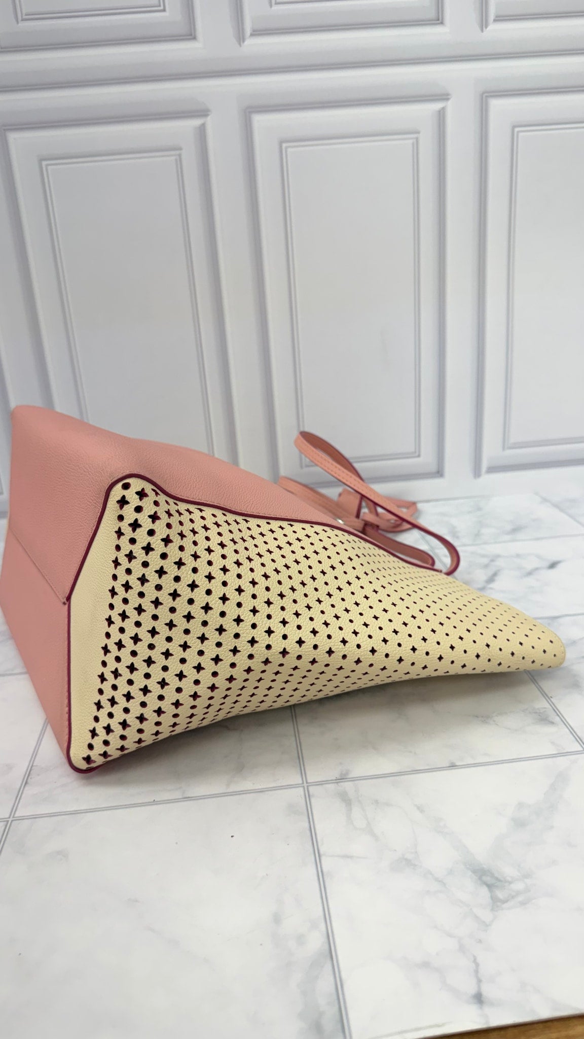 Louis Vuitton Pink Leather Perforated Lock Cabas Tote Bag