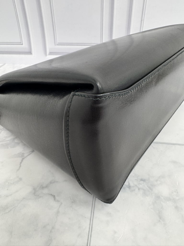 Gucci Black Leather Turn Lock Top Handle Bag