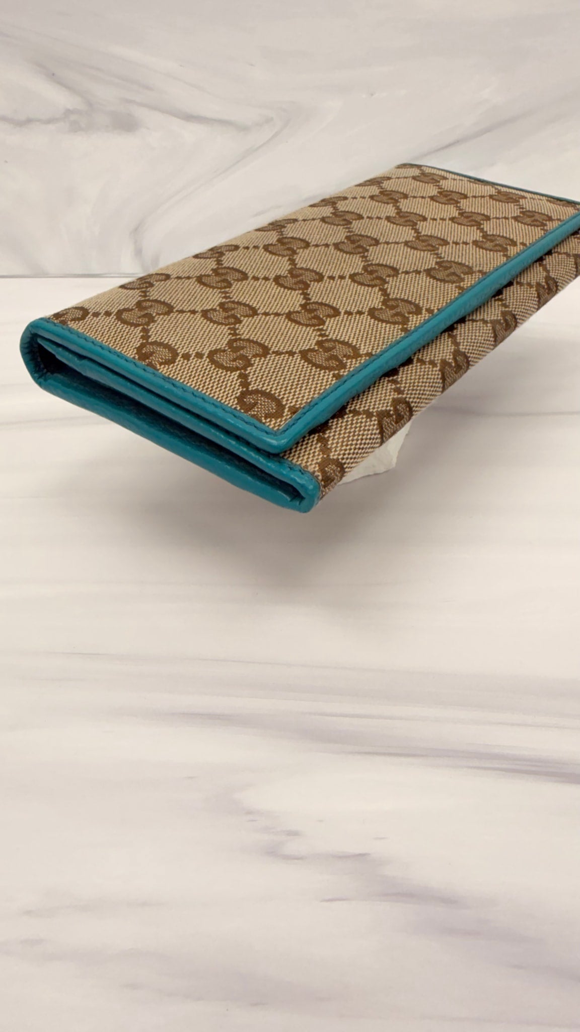 Gucci Brown And Teal GG Canvas Long Wallet 