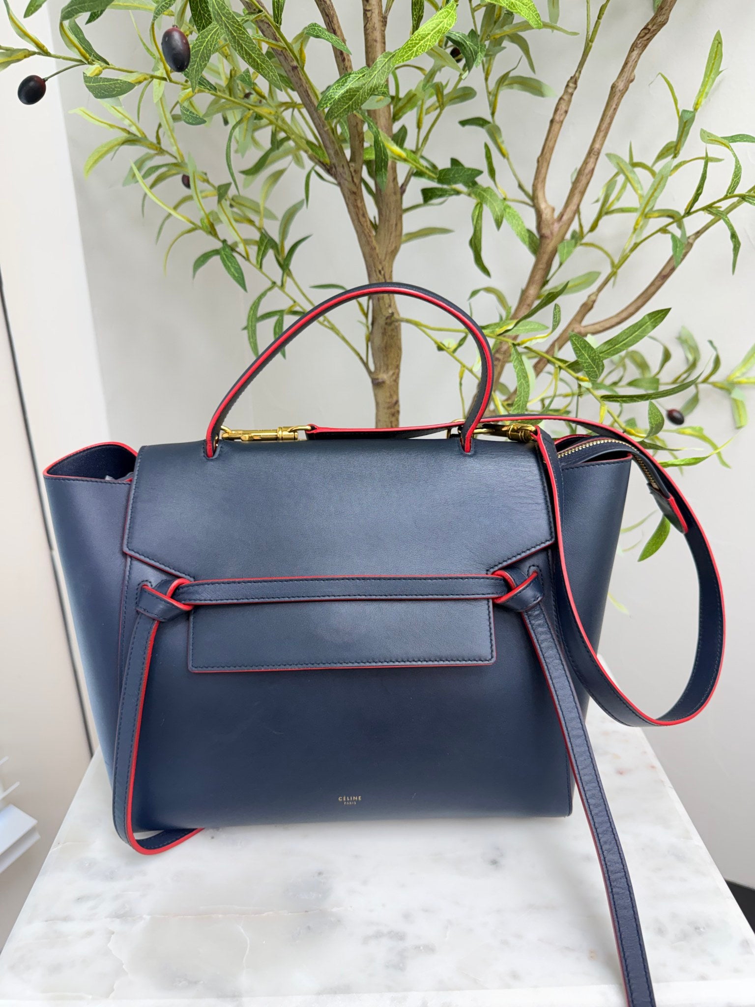 Celine Navy Blue Leather Mini Belt Handbag 