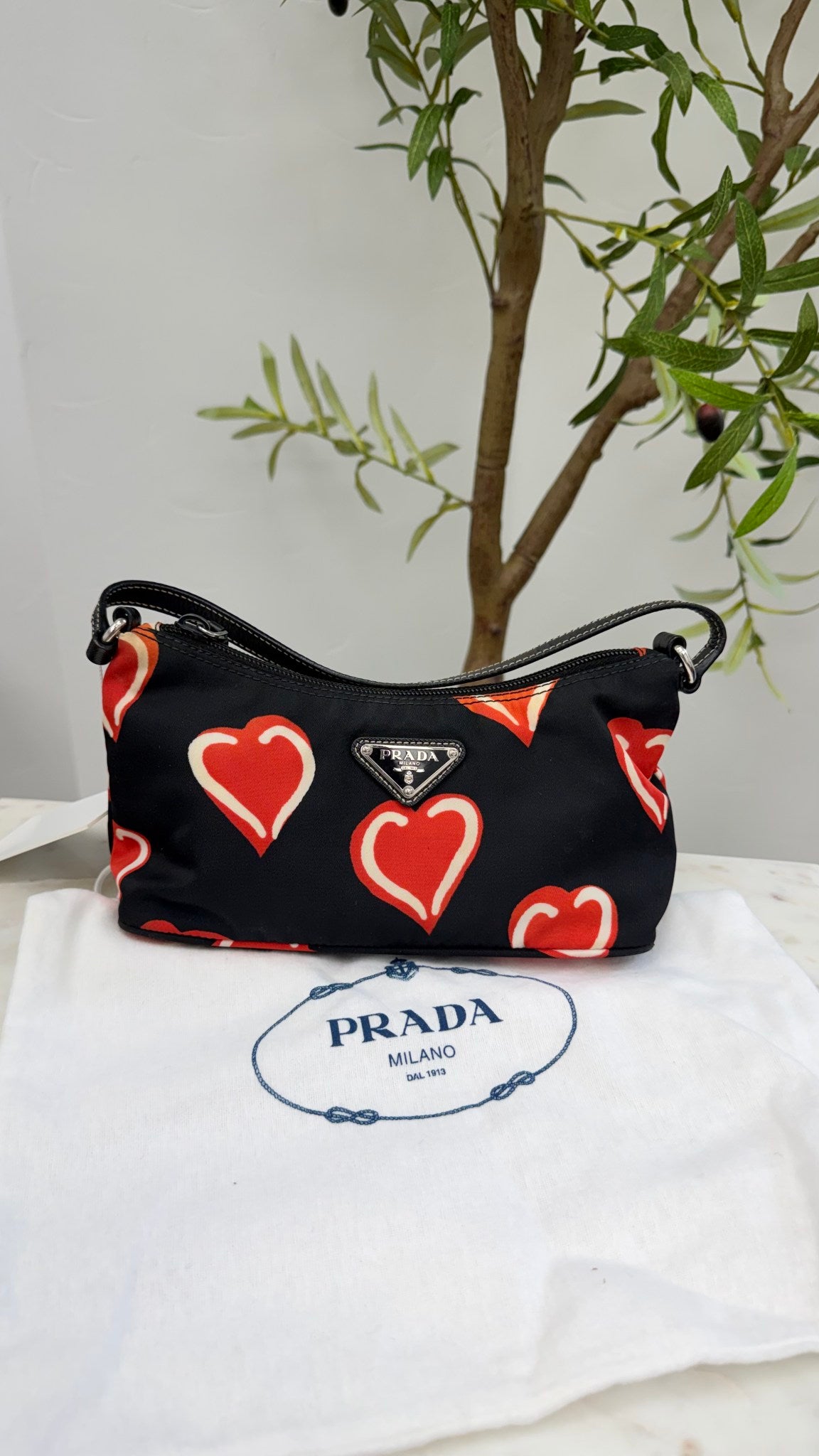 Prada Black Nylon Heart Shoulder Bag 