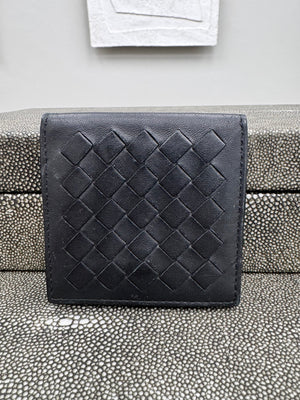 Bottega Veneta Black Intrecciato Leather Compact Wallet