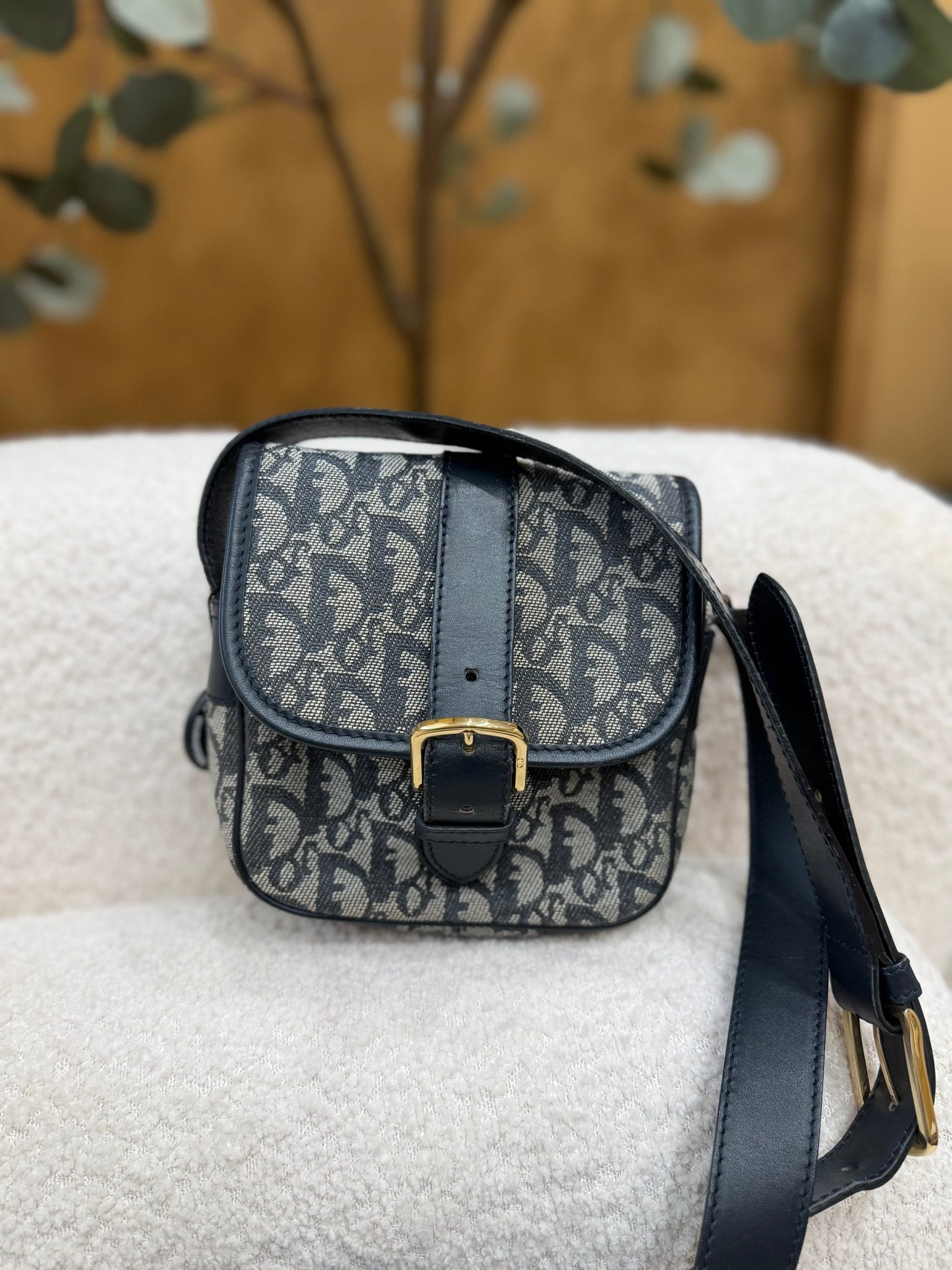 Christian Dior Navy Canvas Oblique Trotter Crossbody Bag