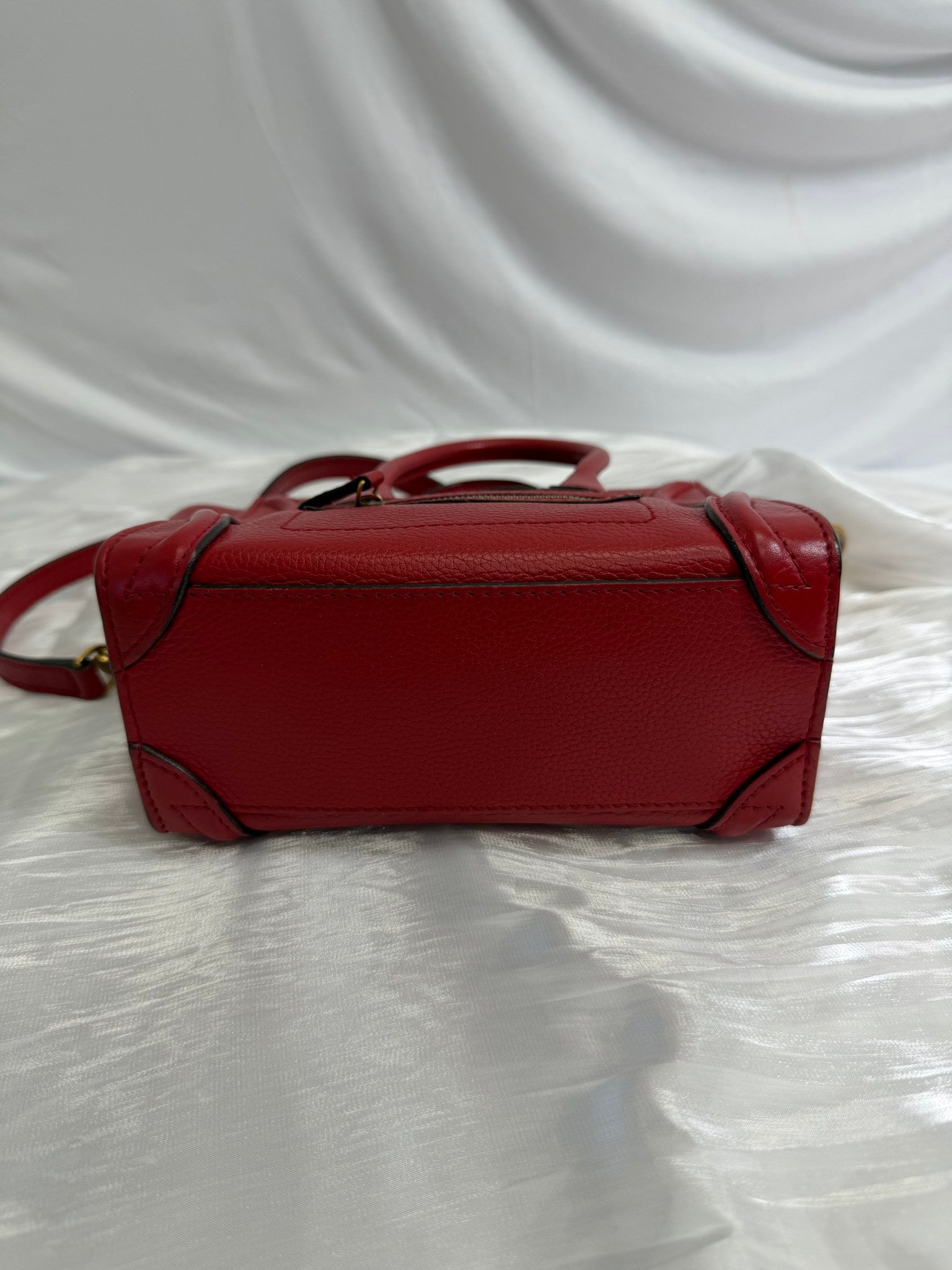 Celine Red Leather Nano Luggage Tote