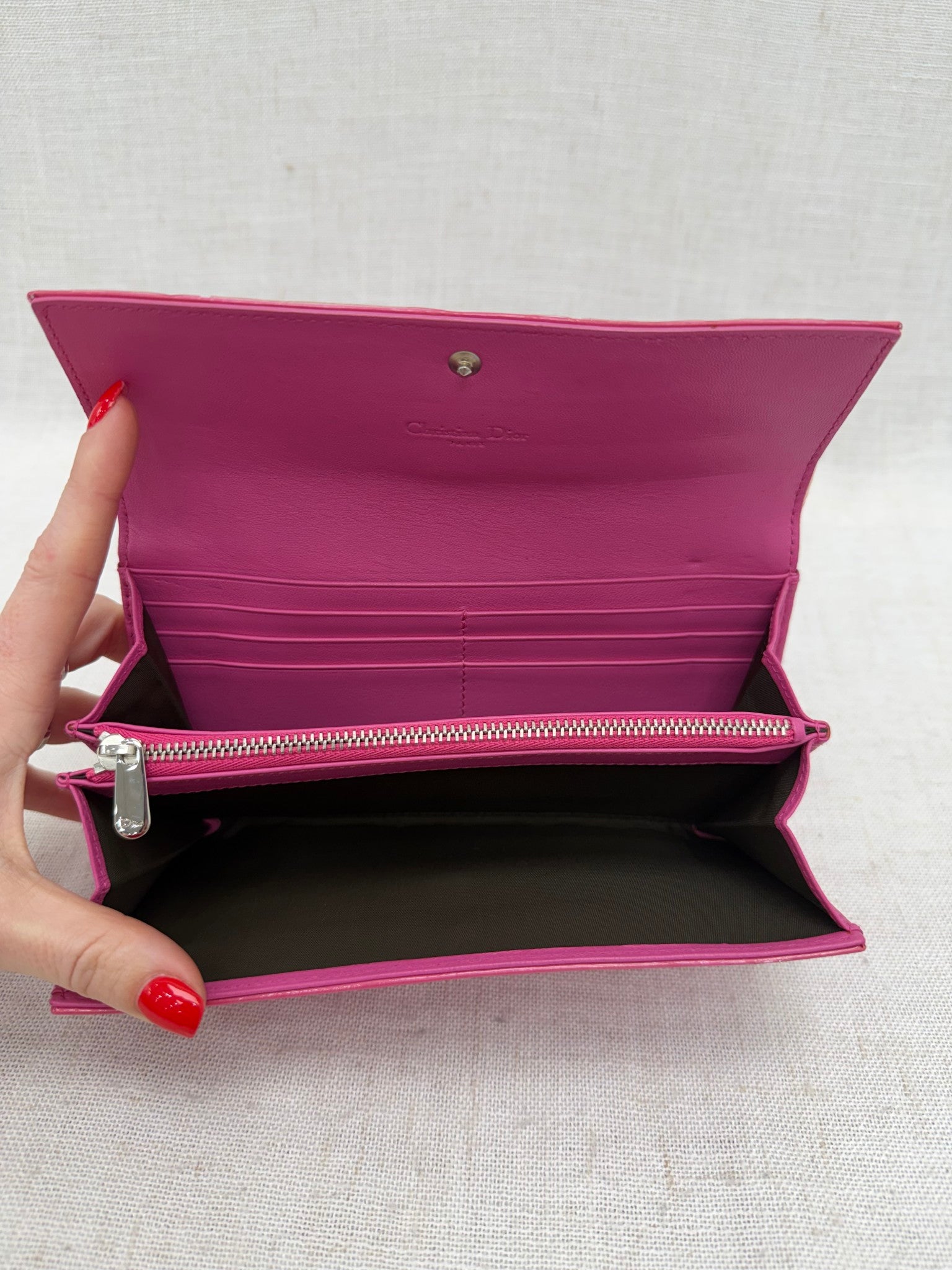 Christian Dior Pink Patent Leather Long Wallet