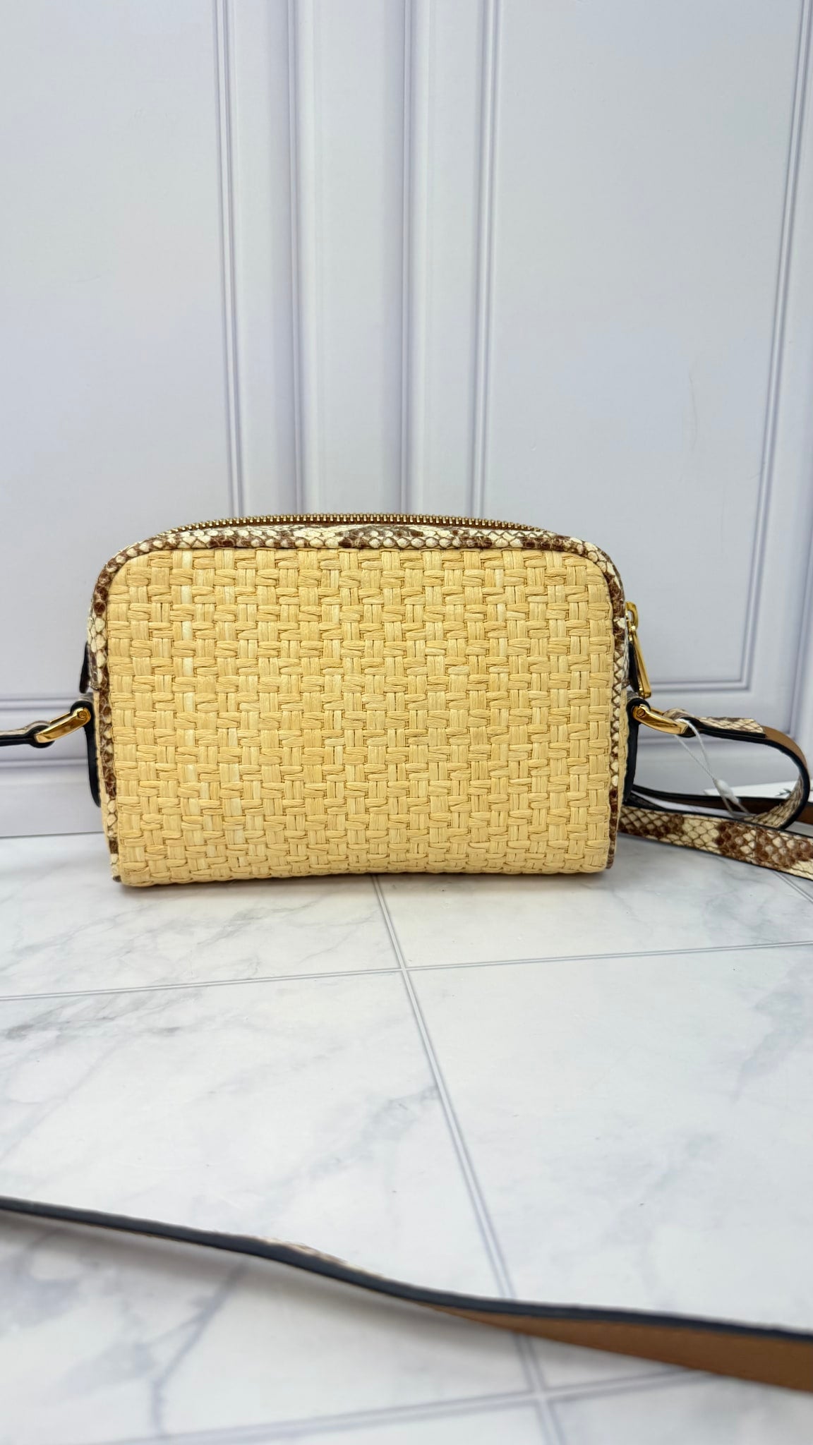 LIKE NEW -  Gucci Natural Raffia Python Leather Ophidia Mini Crossbody Bag 