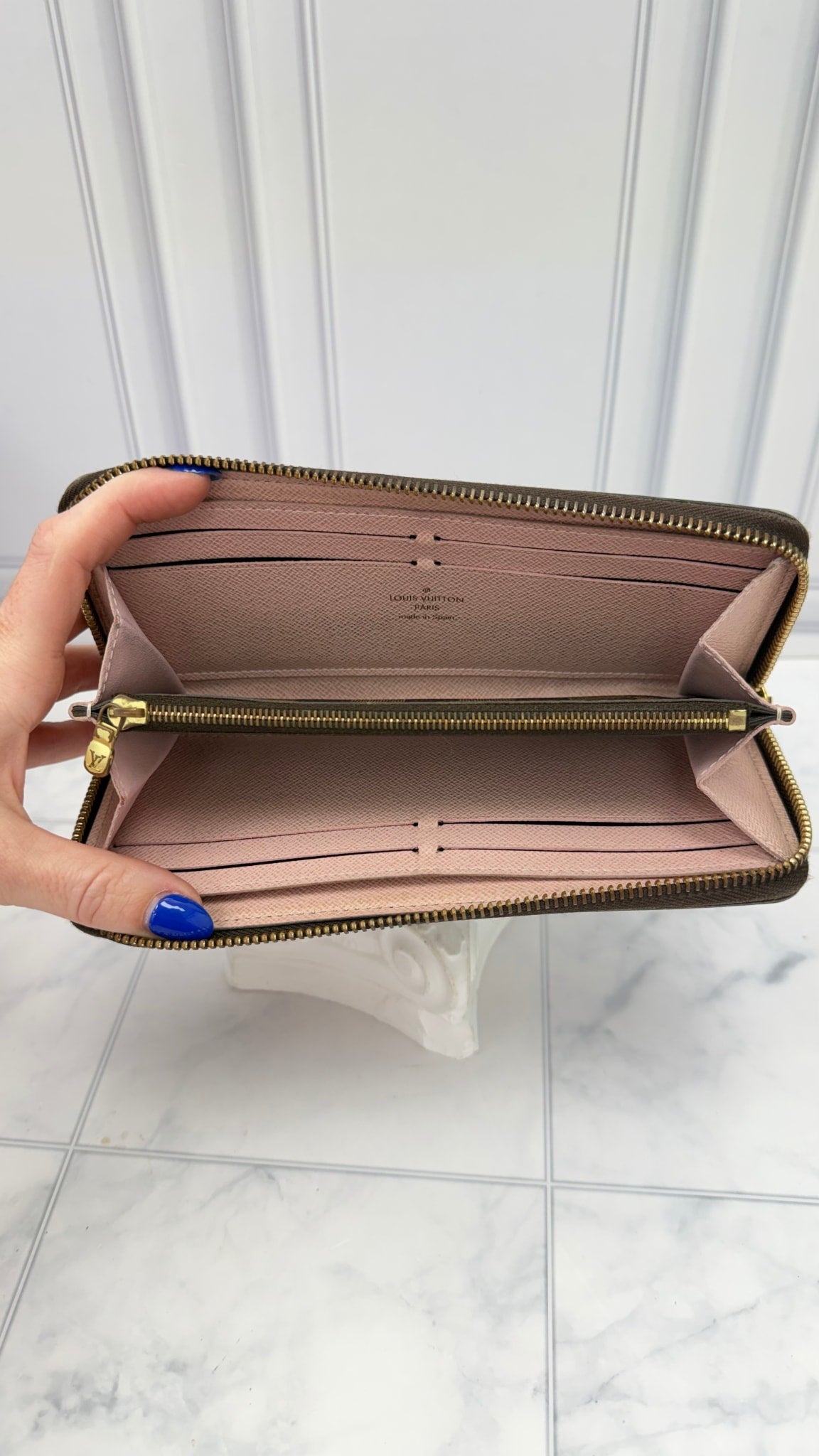 Louis Vuitton Damier Ebene & Pink Clemence Wallet