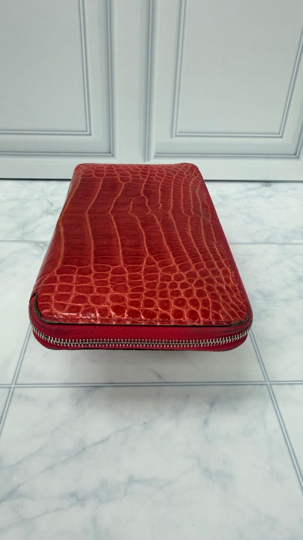 Hermes Red Crocodile Leather Azap Zippy Wallet 