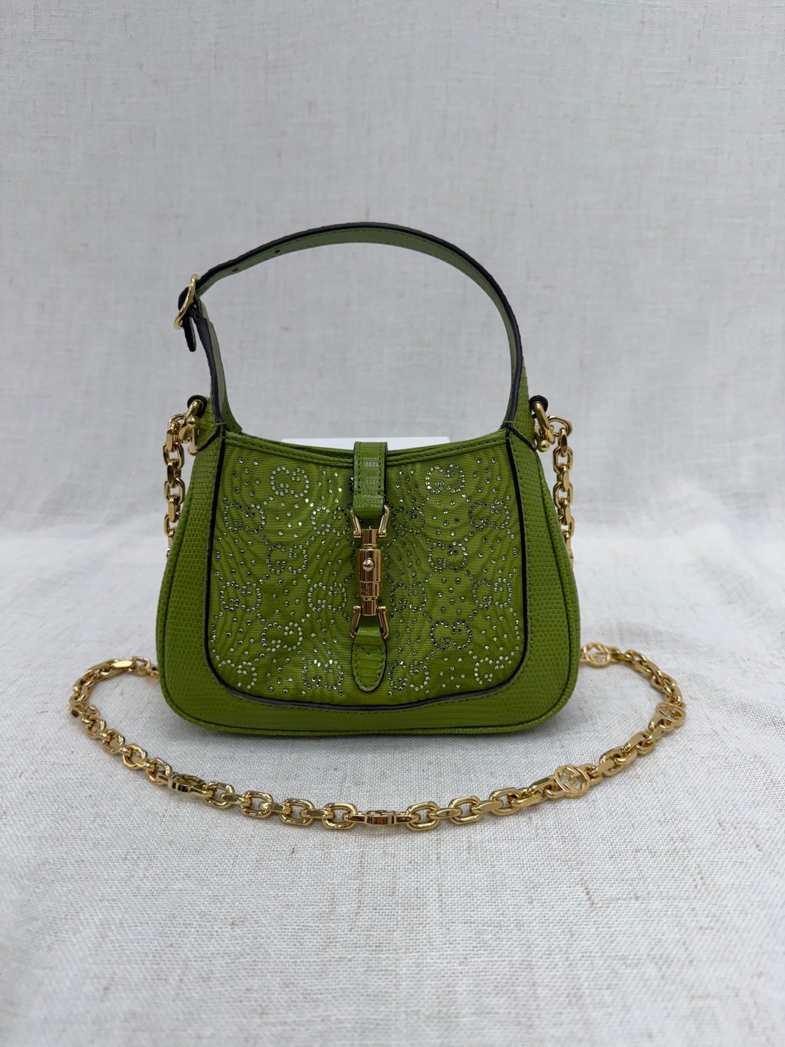 BRAND NEW- Gucci Green Lizard & Crystal 1961 Mini Jackie Bag