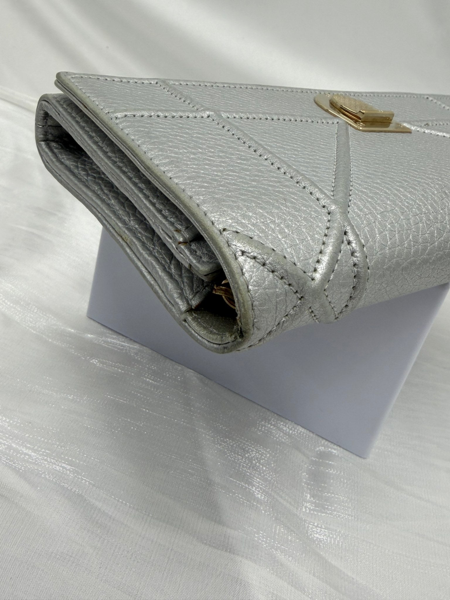 Christian Dior Silver Leather Diorama Wallet on a Chain