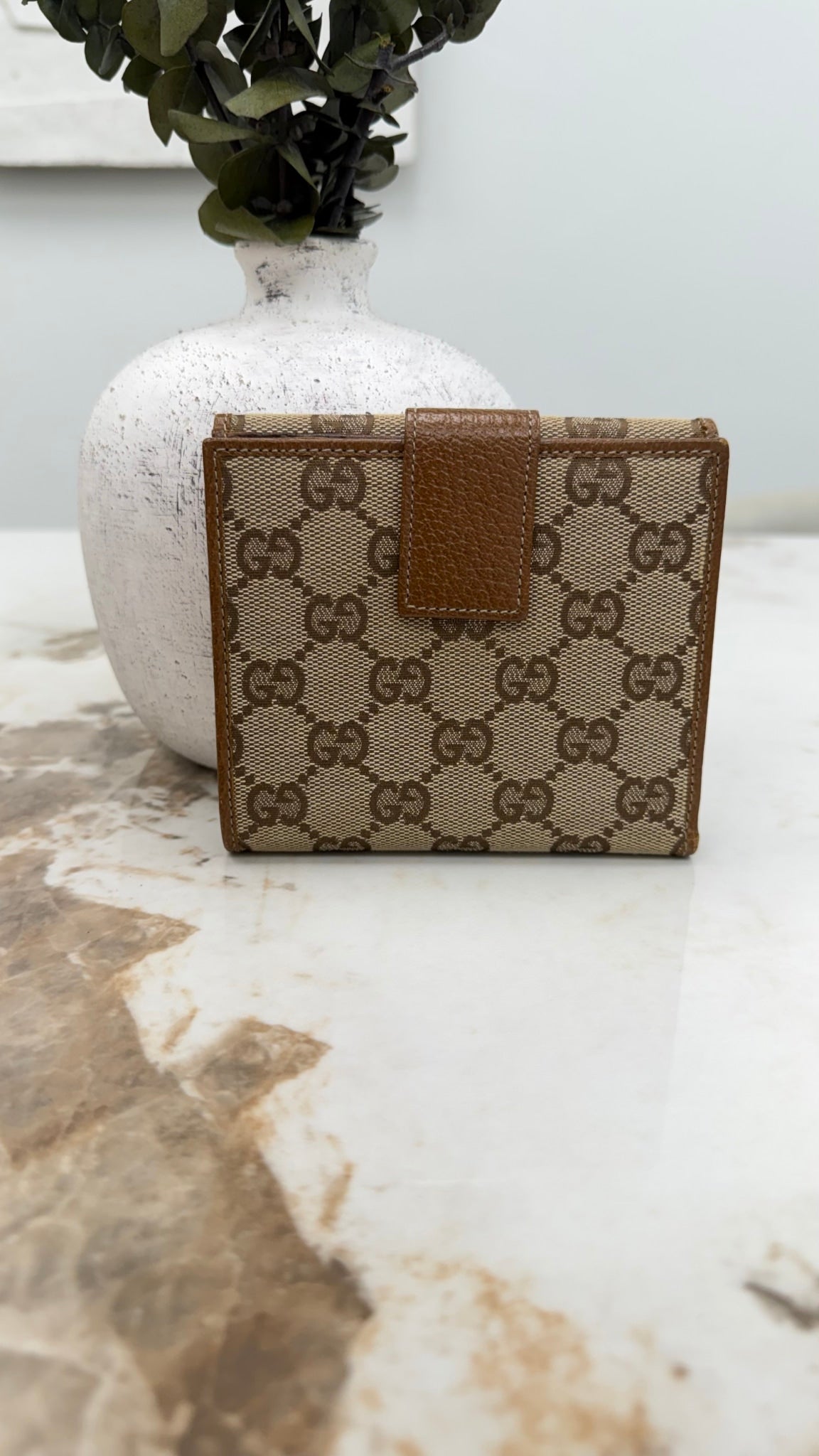 Gucci Brown GG Canvas Compact Snap Wallet