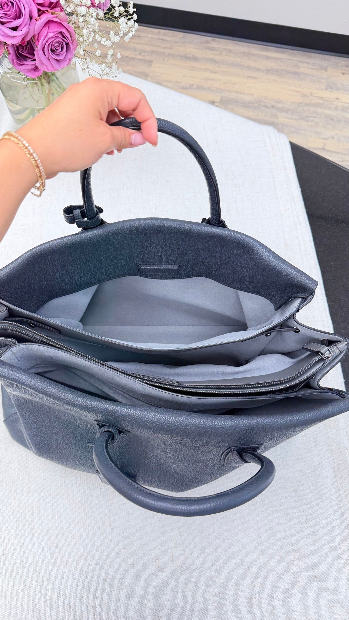 LIKE NEW - MCM Phantom Grey Grained Leather Milla Maxim Tote Bag 