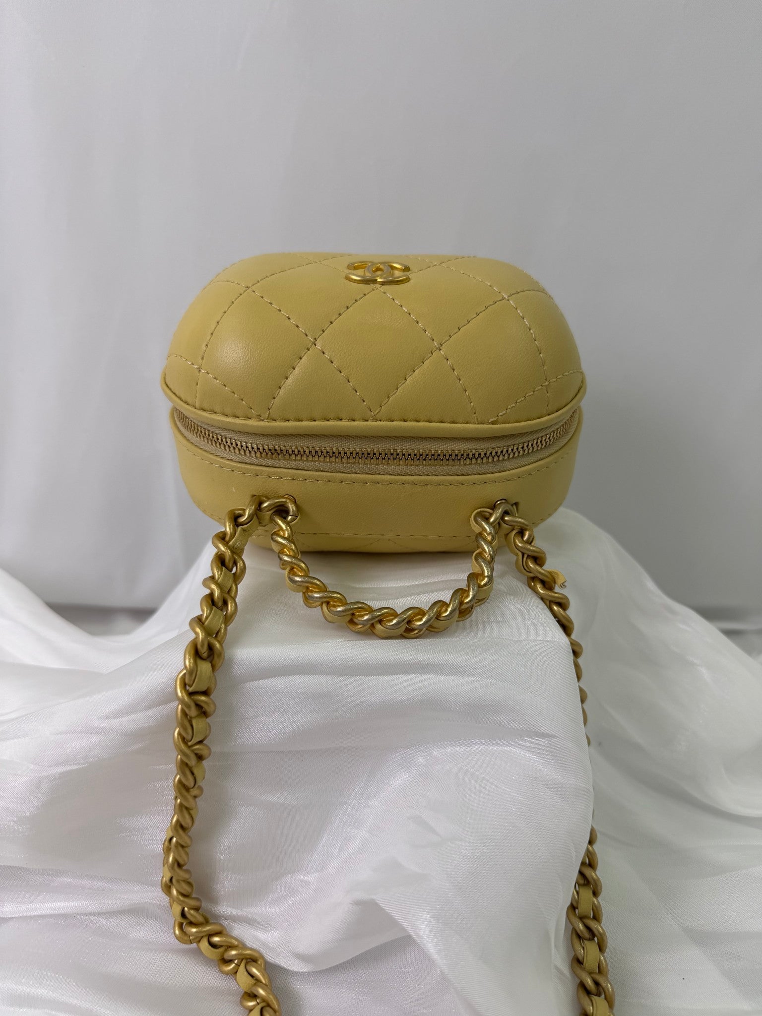 Chanel Light Yellow Calfskin Mini CC Bubble Vanity Case