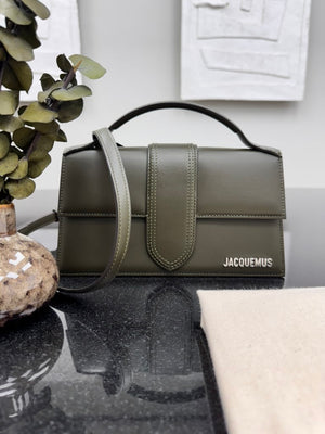 BRAND NEW - Jacquemus Dark Khaki Green Leather Le Grand Bambino Handbag