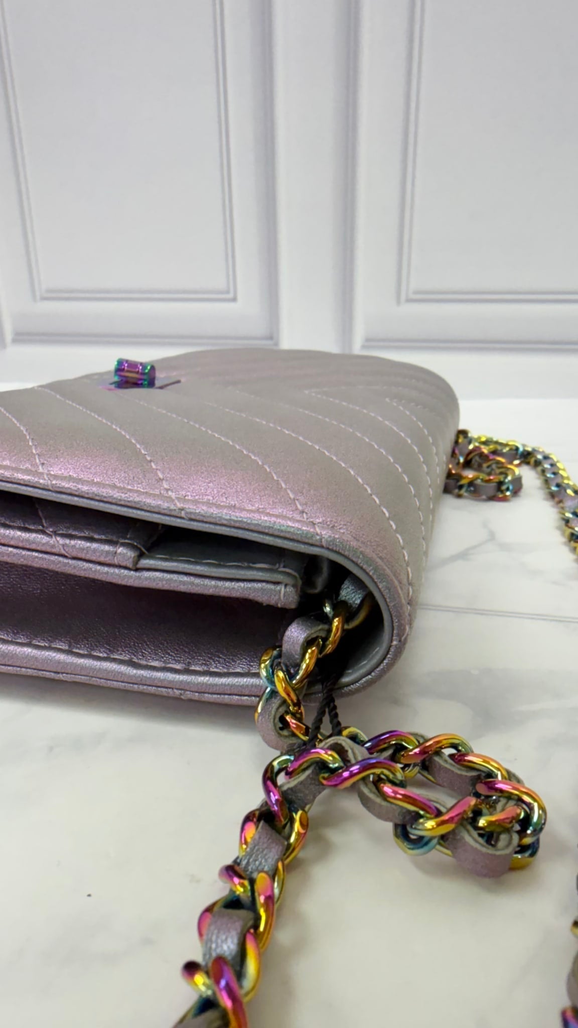 Chanel Iridescent Quilted Chevron Reissue Wallet on a Chain