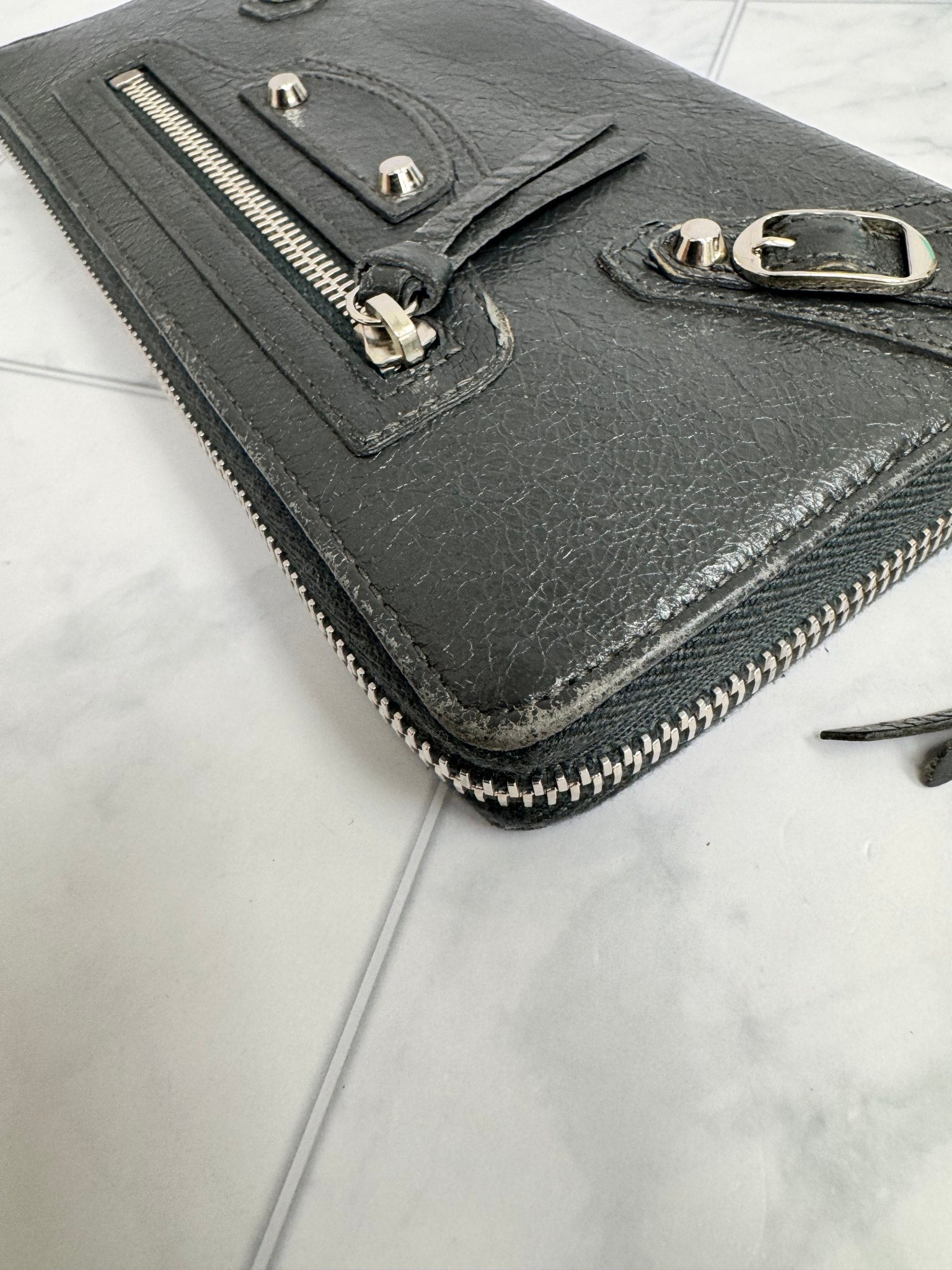 Balenciaga Dark Grey Leather Long Wallet