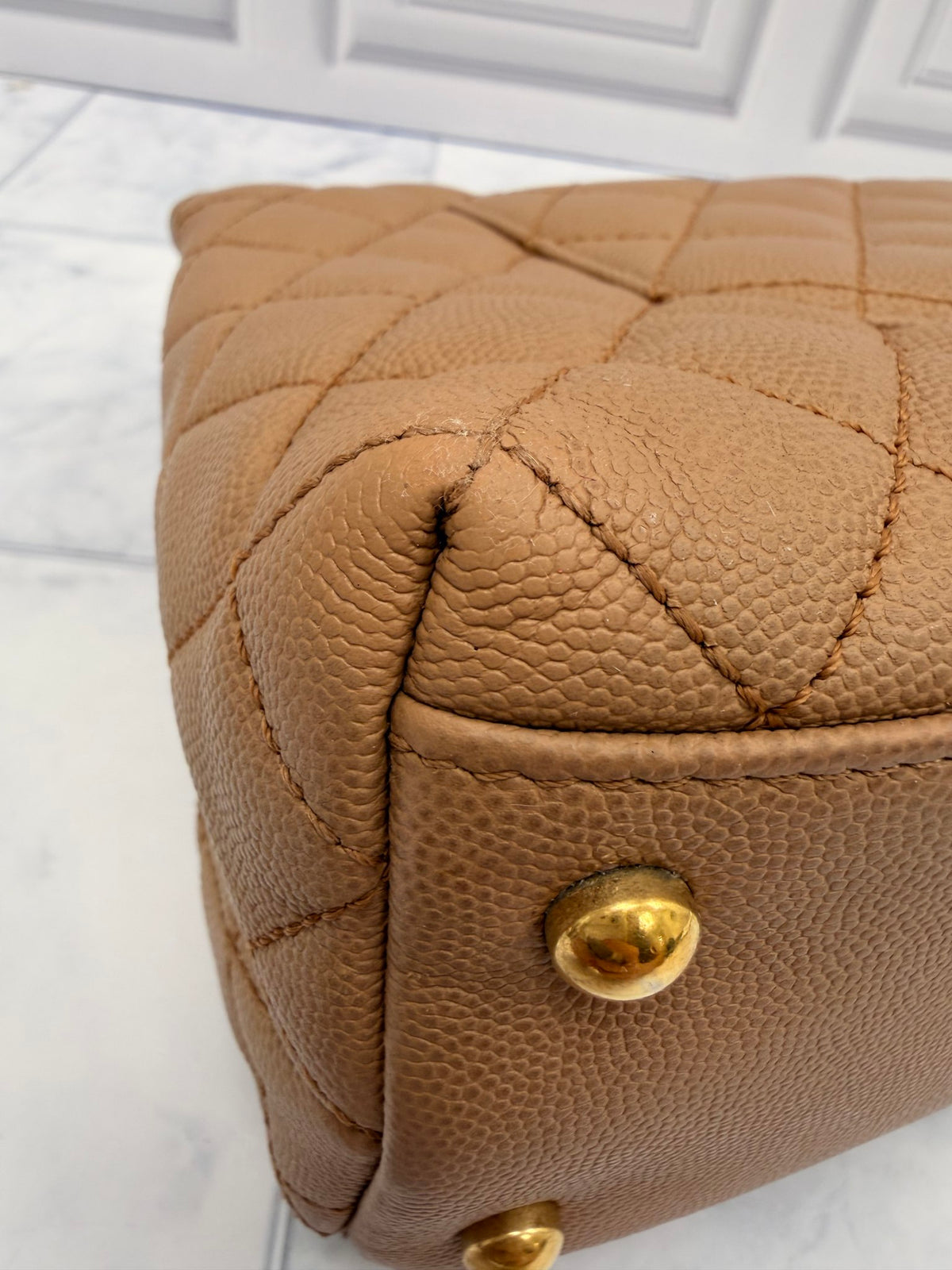 Chanel Tan Caviar Quilted Medium Coco Handle Flap Bag