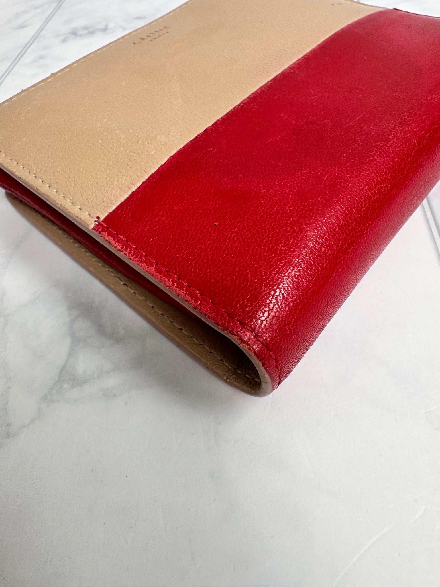Celine Red And Nude Leather Compact Wallet