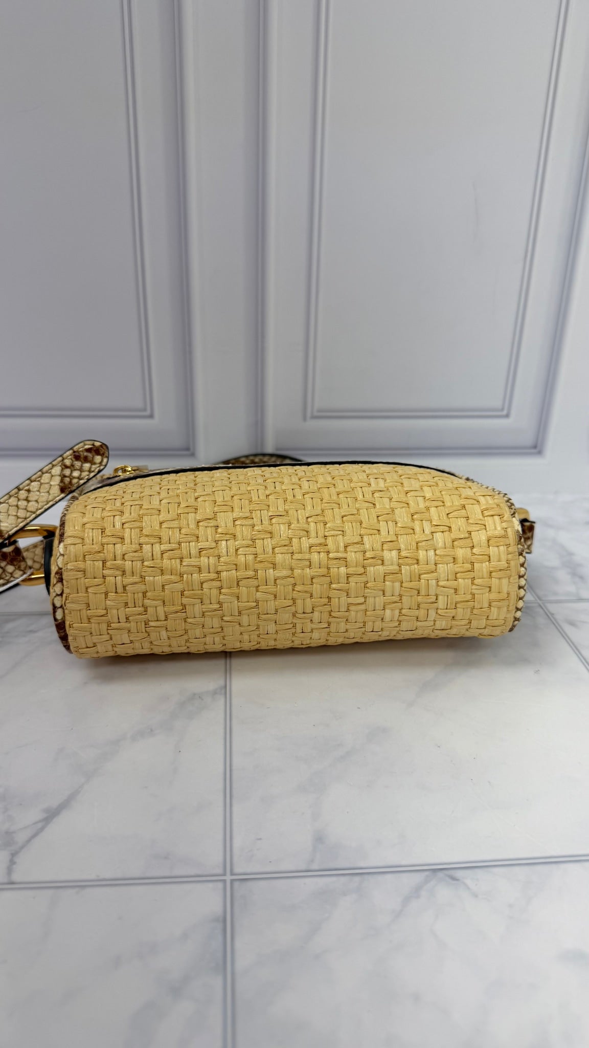 LIKE NEW -  Gucci Natural Raffia Python Leather Ophidia Mini Crossbody Bag 
