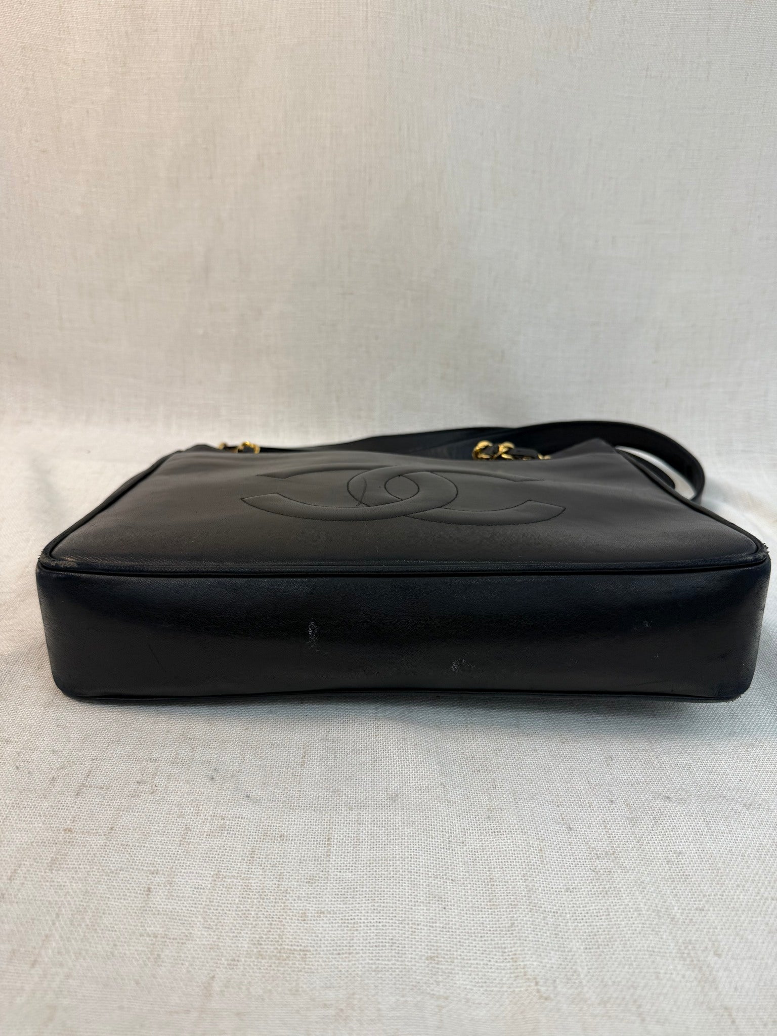 Chanel Black Lambskin Vintage CC Chain Tote Bag