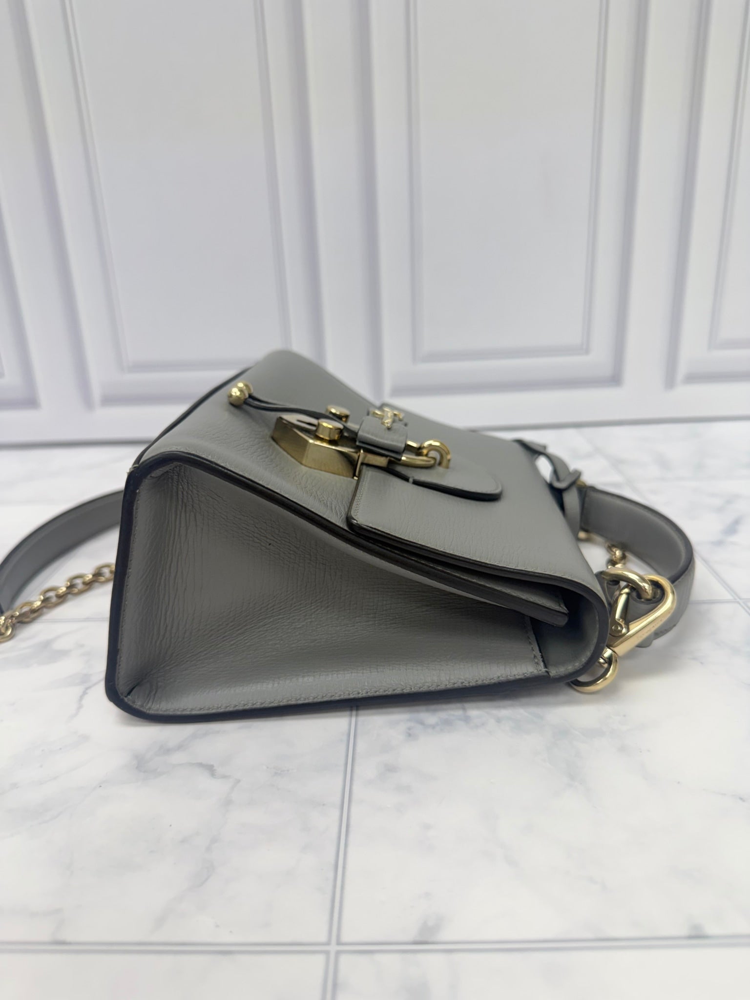 Salvatore Ferragamo Grey Leather Letty Top Handle Crossbody Bag