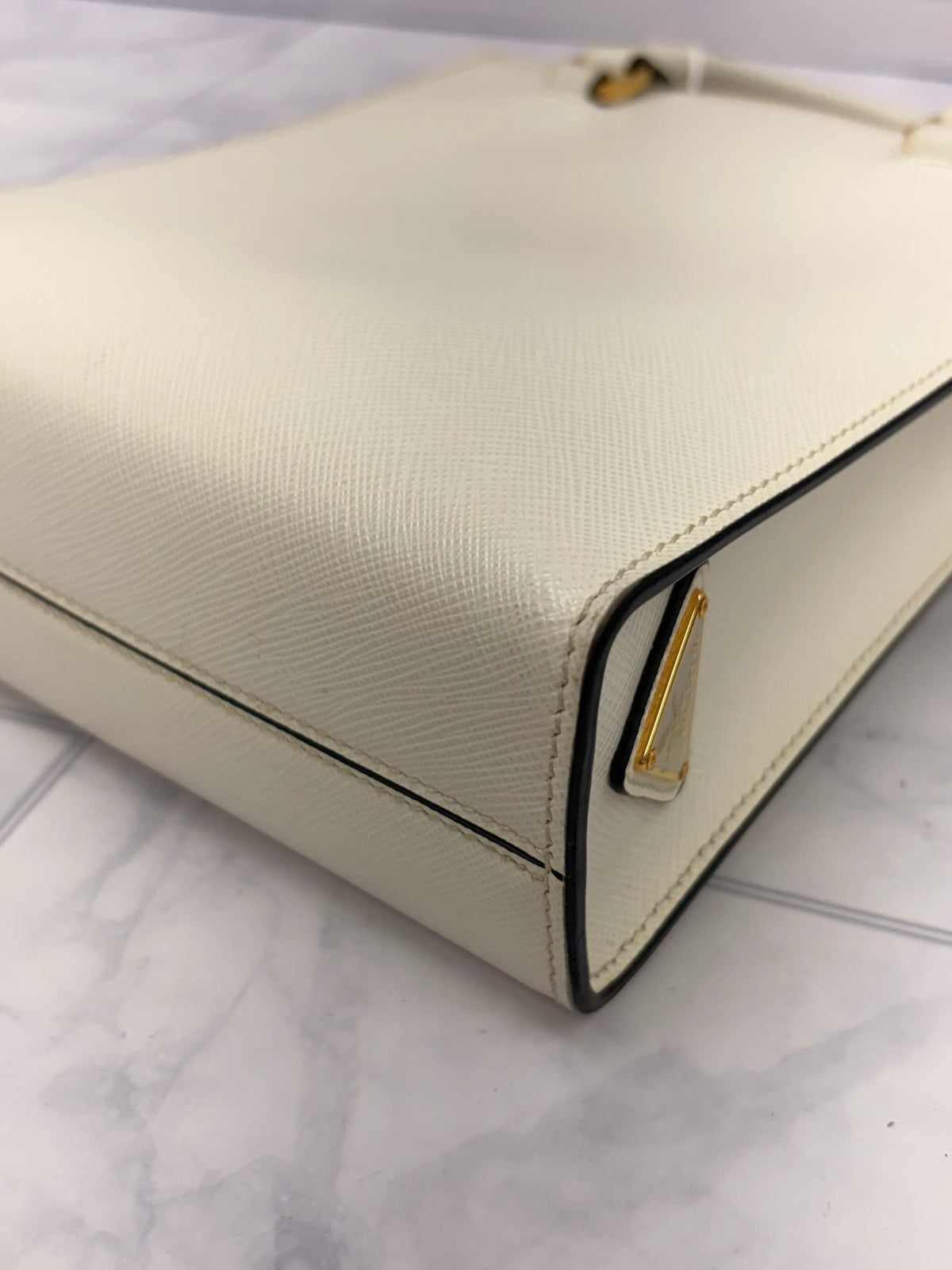 Prada Off White Saffiano Leather Mini Tote Bag