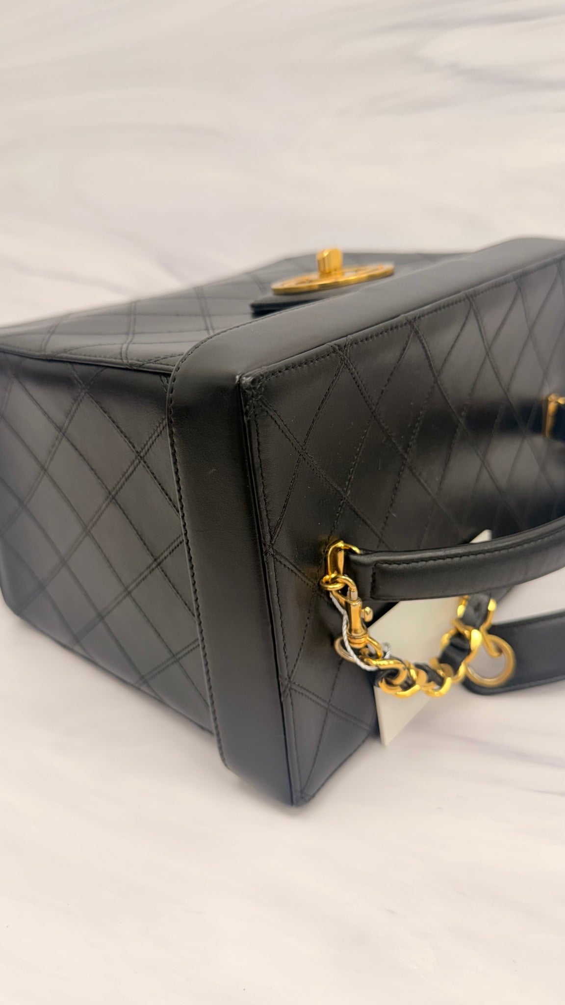 Chanel Black Calfskin Leather 24K Gold Vintage Vanity Bag 