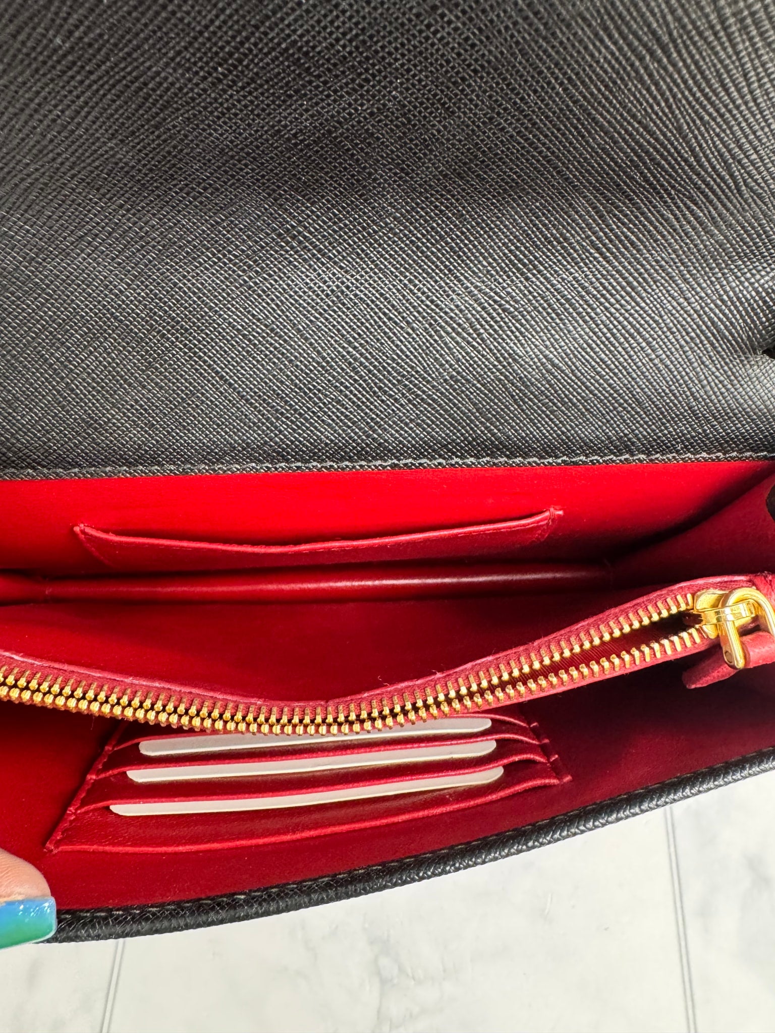 Prada Black Monochrome Saffiano leather Wallet on A Chain