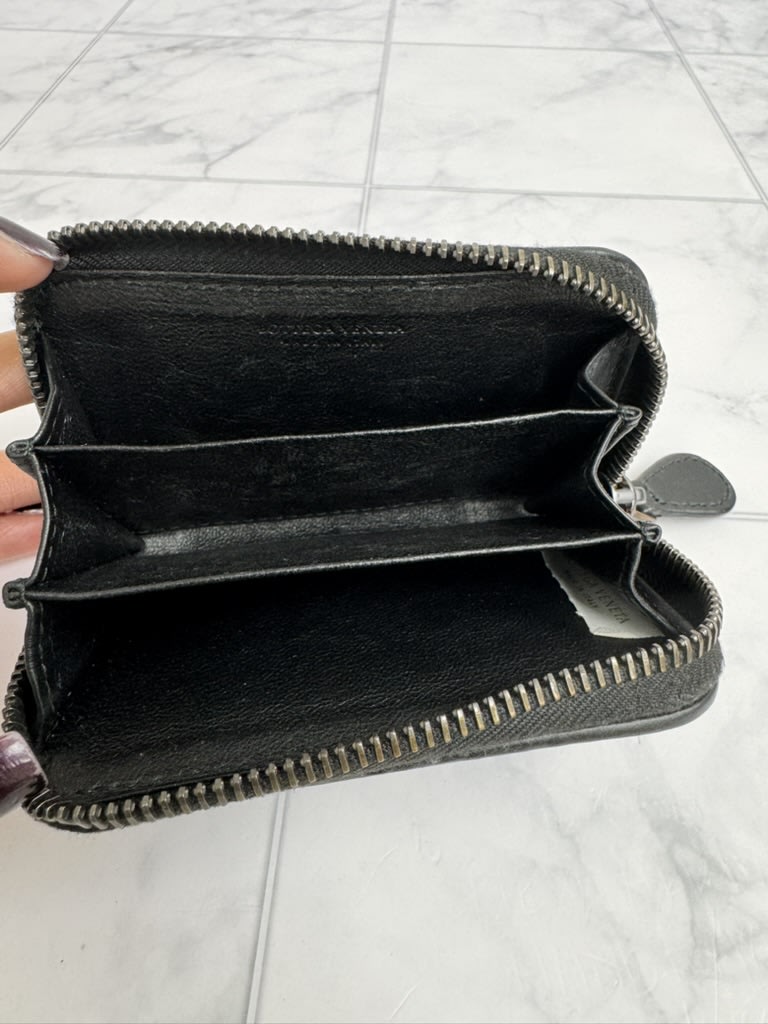Bottega Veneta Black Intrecciato Leather Compact Zippy Wallet