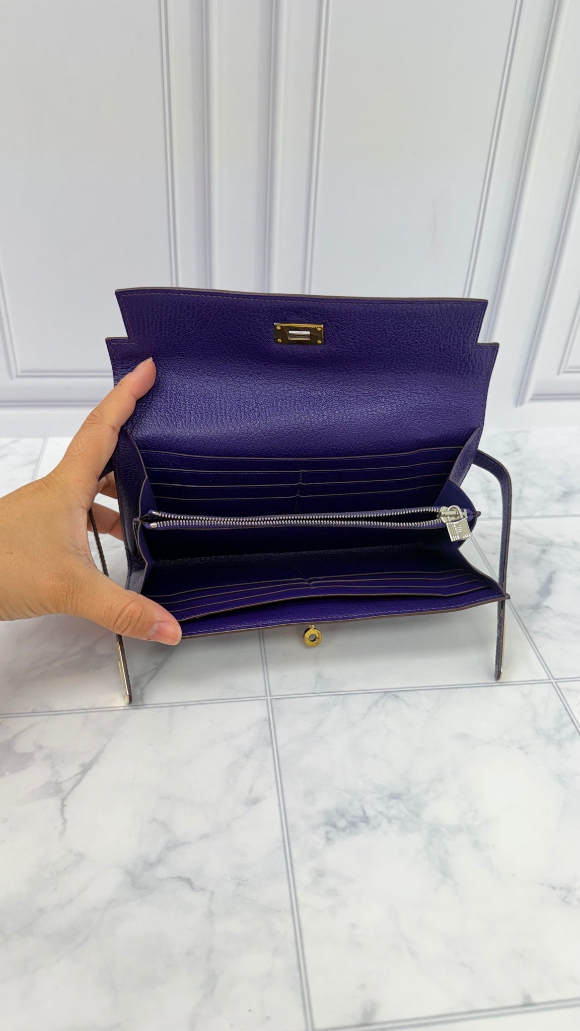 Hermes Purple Epsom Leather Kelly Wallet 