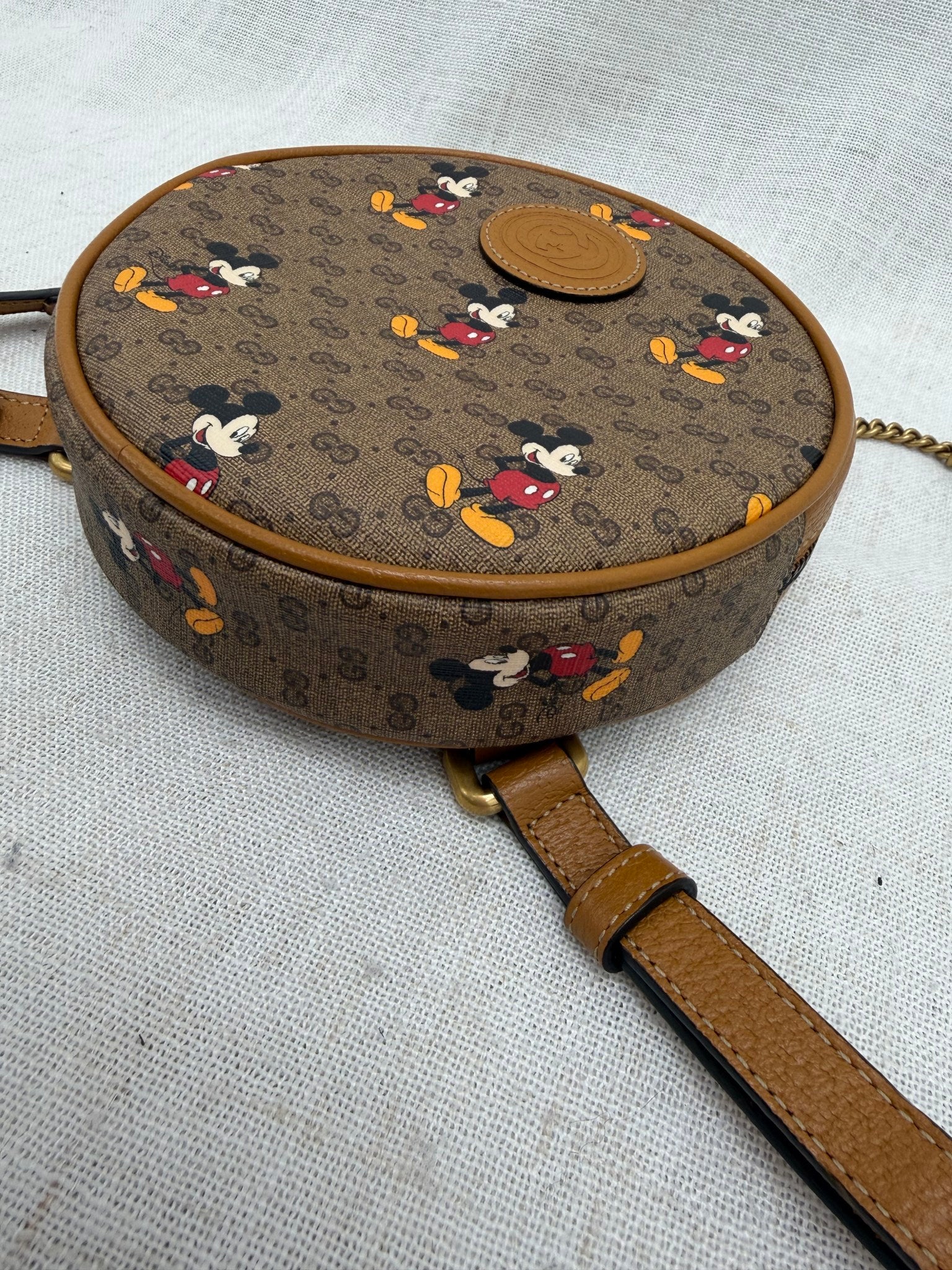 Gucci X Disney Brown Coated Canvas  Mickey Mouse Round Backpack