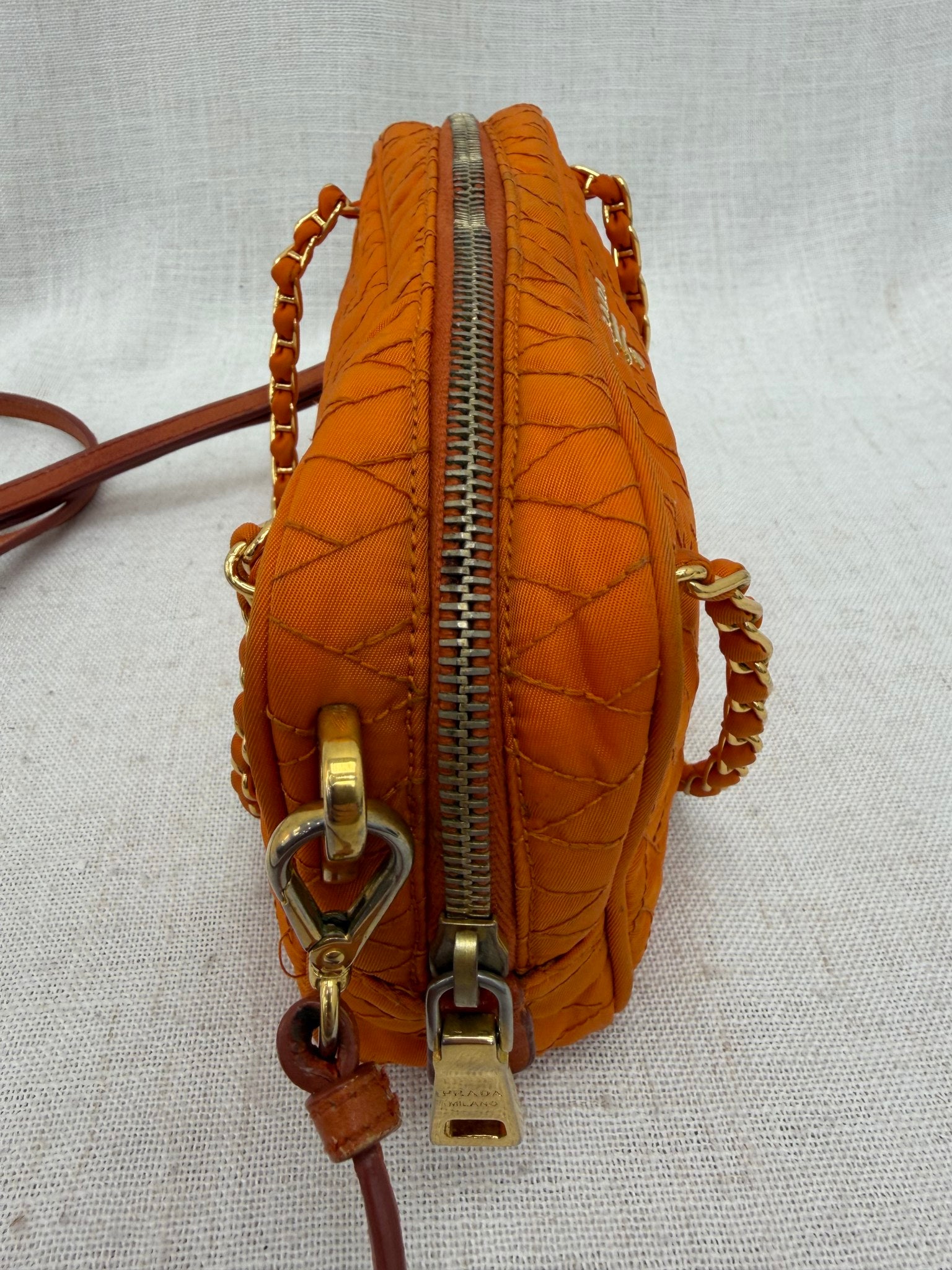 Prada Orange Quilted Nylon 2Way Crossbody