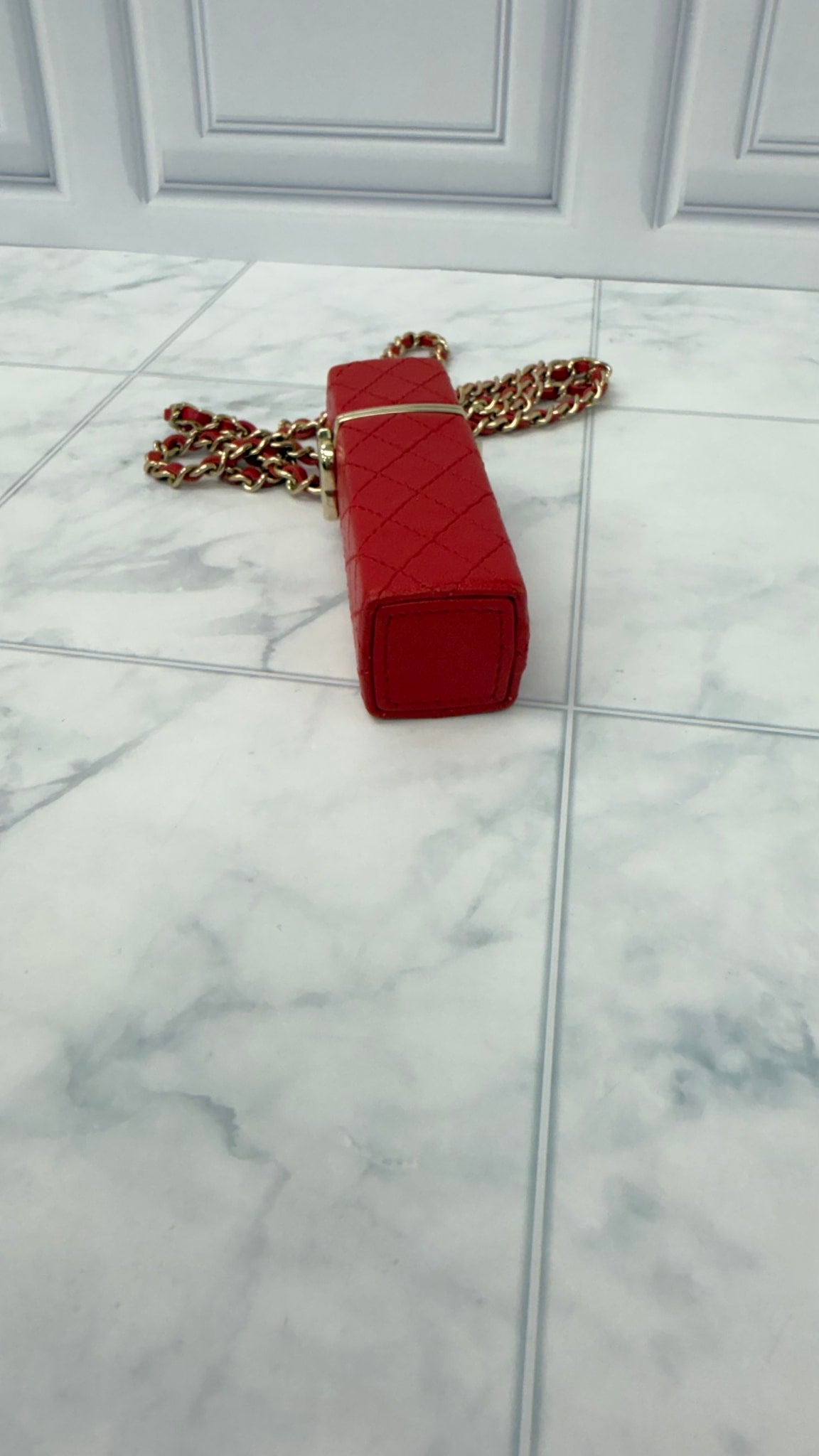 Chanel Red Lambskin Leather Lipstick Case Holder Crossbody